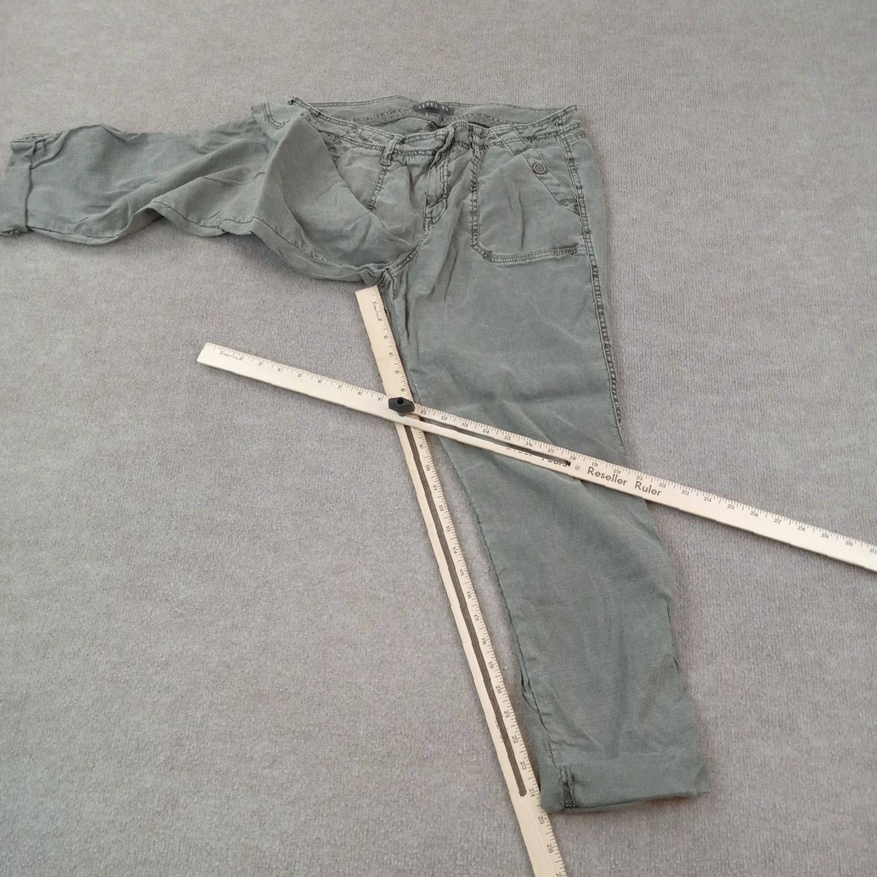 Anthropologie Level 99 Green Linen Cargo Pants Women's 32 Cropped Stretch Size 24" / US 00 / IT 34 - 2 Thumbnail