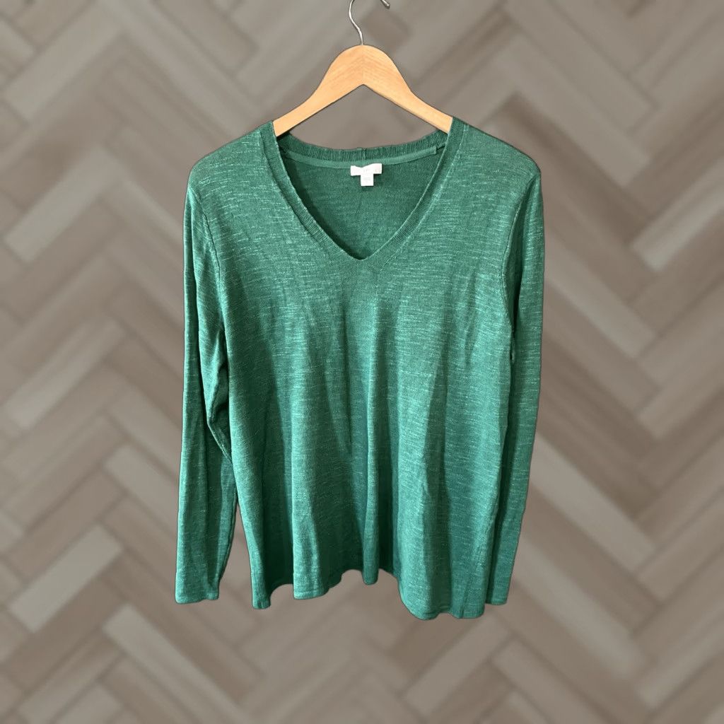 J. Jill J. Jill Womens Green V-Neck Long Sleeve Knit Pullover Sweatshirt Size L Size L / US 10 / IT 46 - 1 Thumbnail