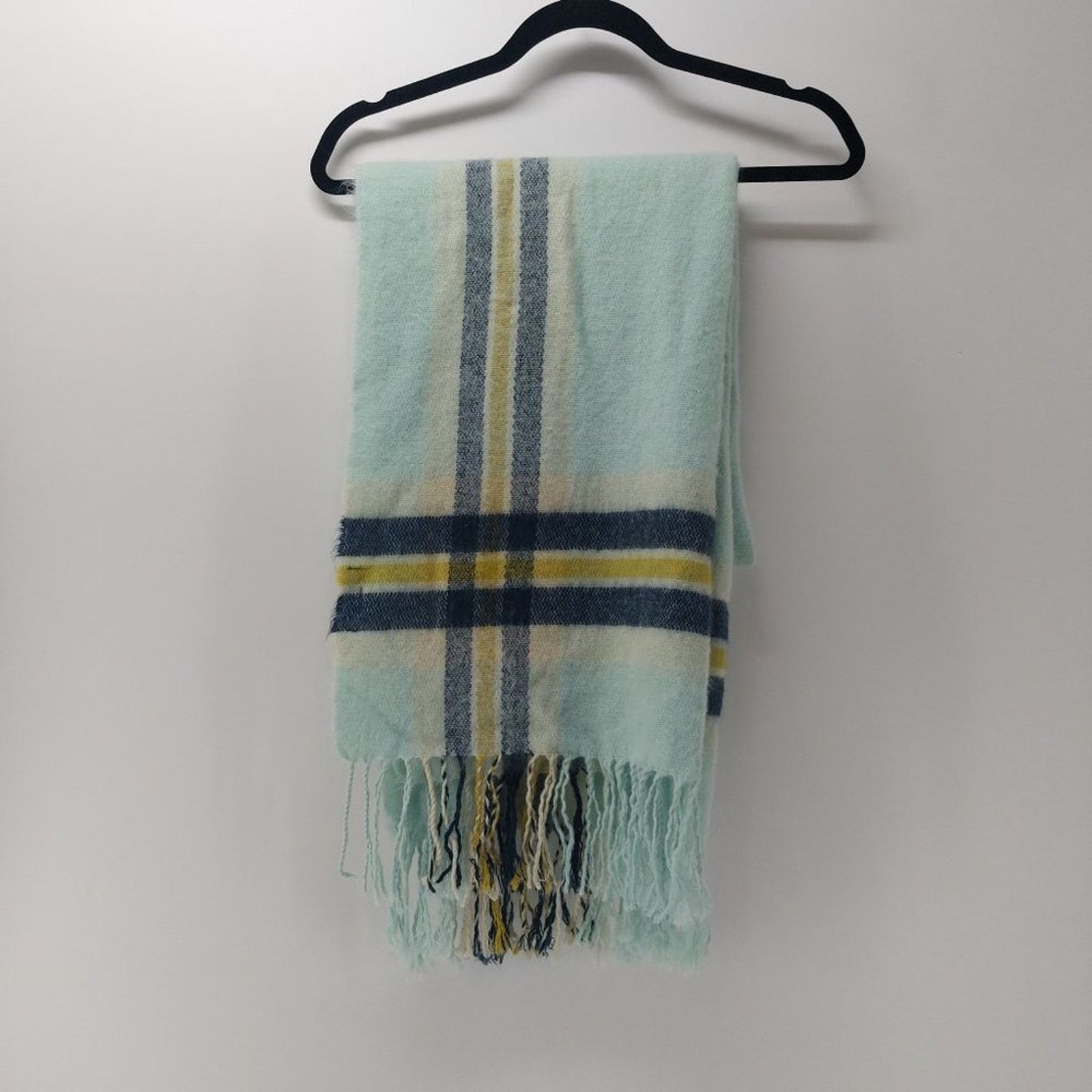 Steve Madden Steve Madden Fuzzy Scarf with Tassels Blue Navy Blue Size ONE SIZE - 1 Thumbnail