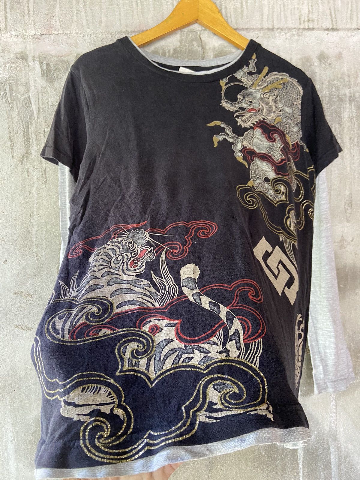 Japanese Brand SPACE OPERA DRAGON DOUBLE LAYER DISTRESSED LONG SLEEVE Size US M / EU 48-50 / 2 - 4 Thumbnail