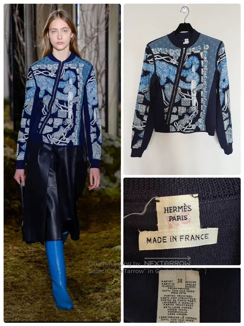 Hermes Hermes Silk and first cut wool hard matching jacket coat Size XS / US 0-2 / IT 36-38 - 1 Thumbnail