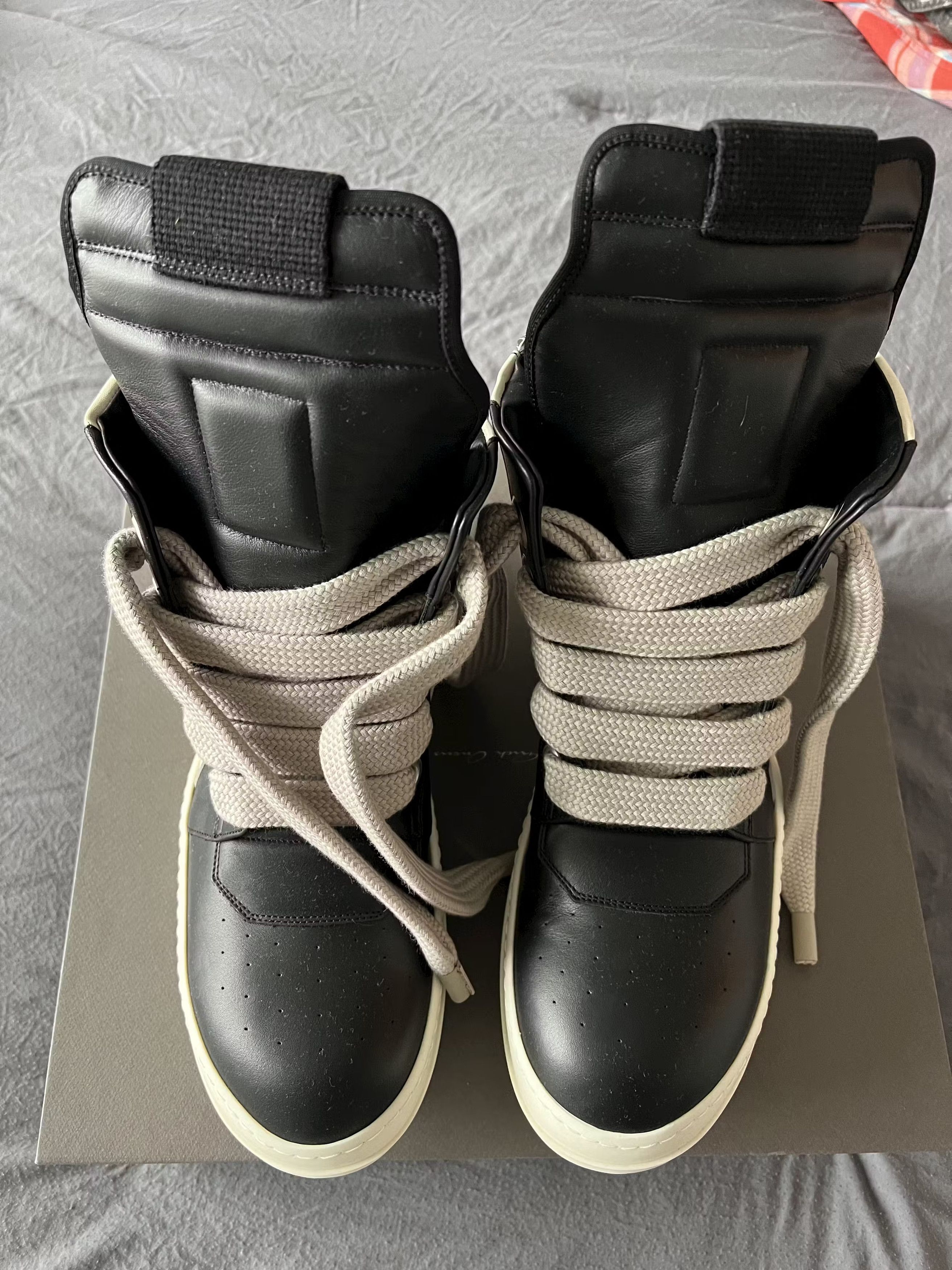 image of Rick Owens Geobasket Jumbo Lace Oversized Eyelet Black White Shoes, Men's (Size 11)