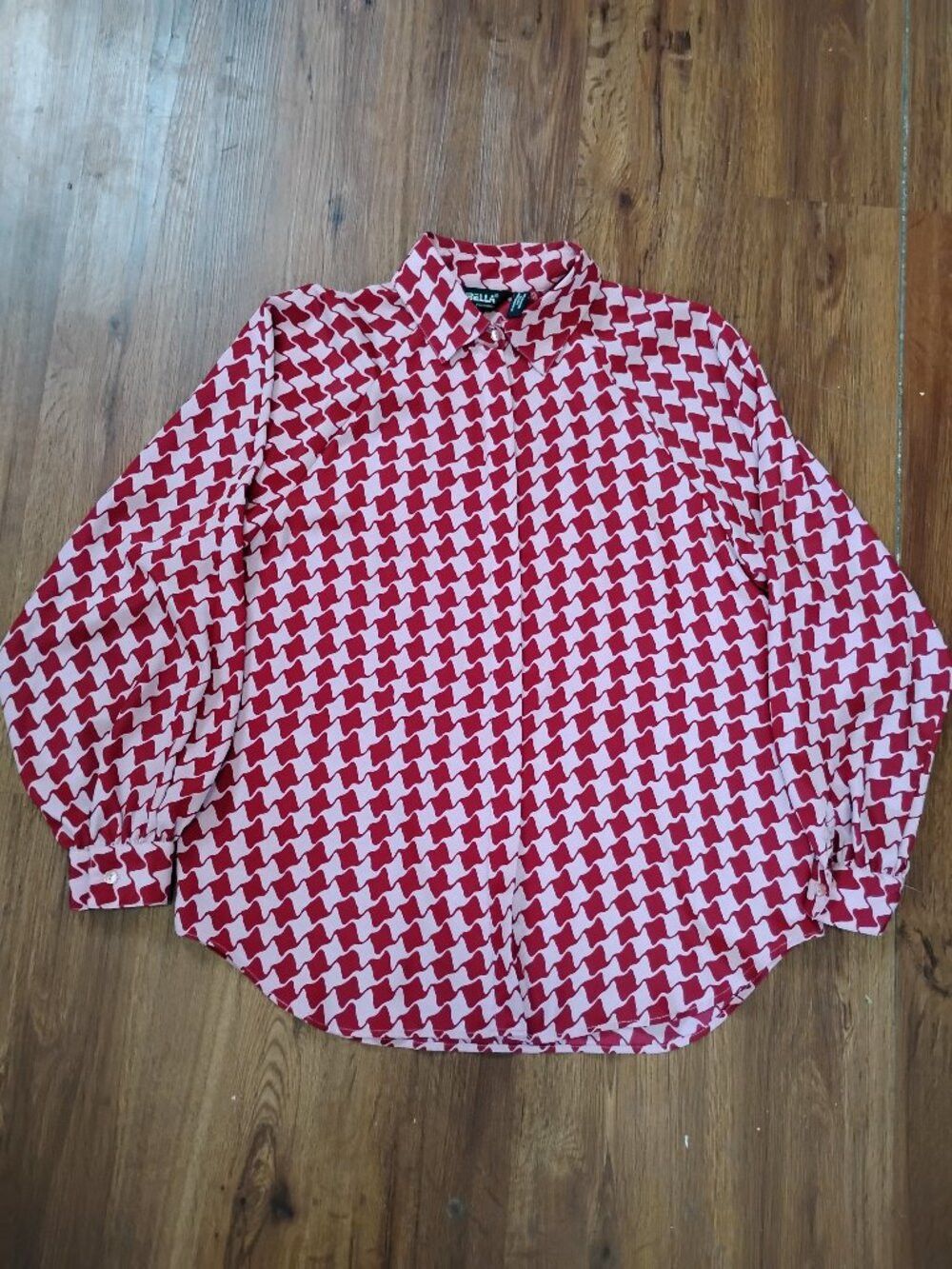 Other Vintage Loubella Houndstooth Tile Polyester Disco Shirt Size M / US 6-8 / IT 42-44 - 2 Thumbnail