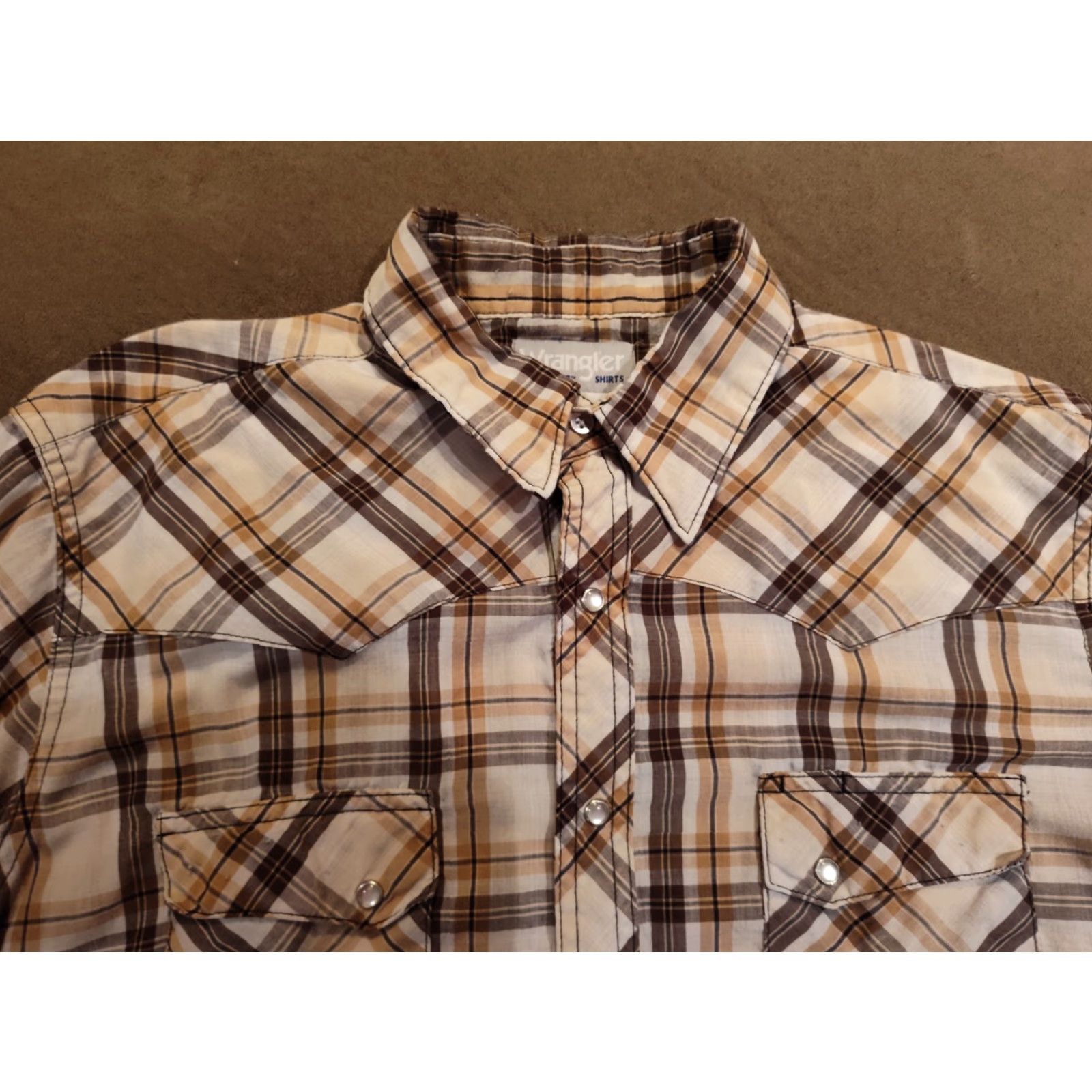 Wrangler VINTAGE Wrangler Wrancher Shirt Mens Large Brown Western Pearl Snap Striped Long Sleeve Size US L / EU 52-54 / 3 - 7 Thumbnail