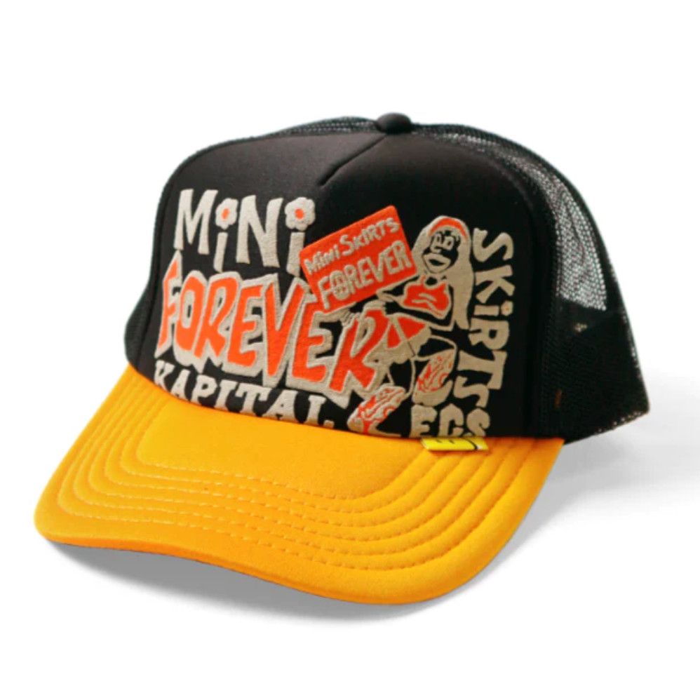 image of Kapital Legs Mini Skirts Forever Trucker Cap in Black, Men's