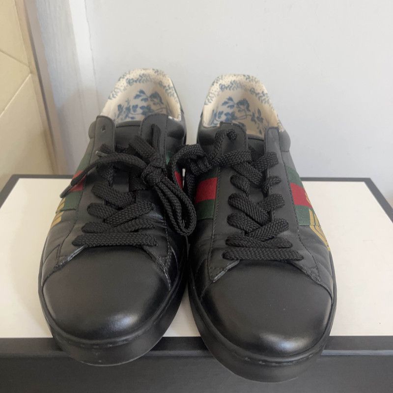Gucci Gucci Ace Black Leather Low-Top Sneakers - Size US 9 / EU 42 - 2 Thumbnail