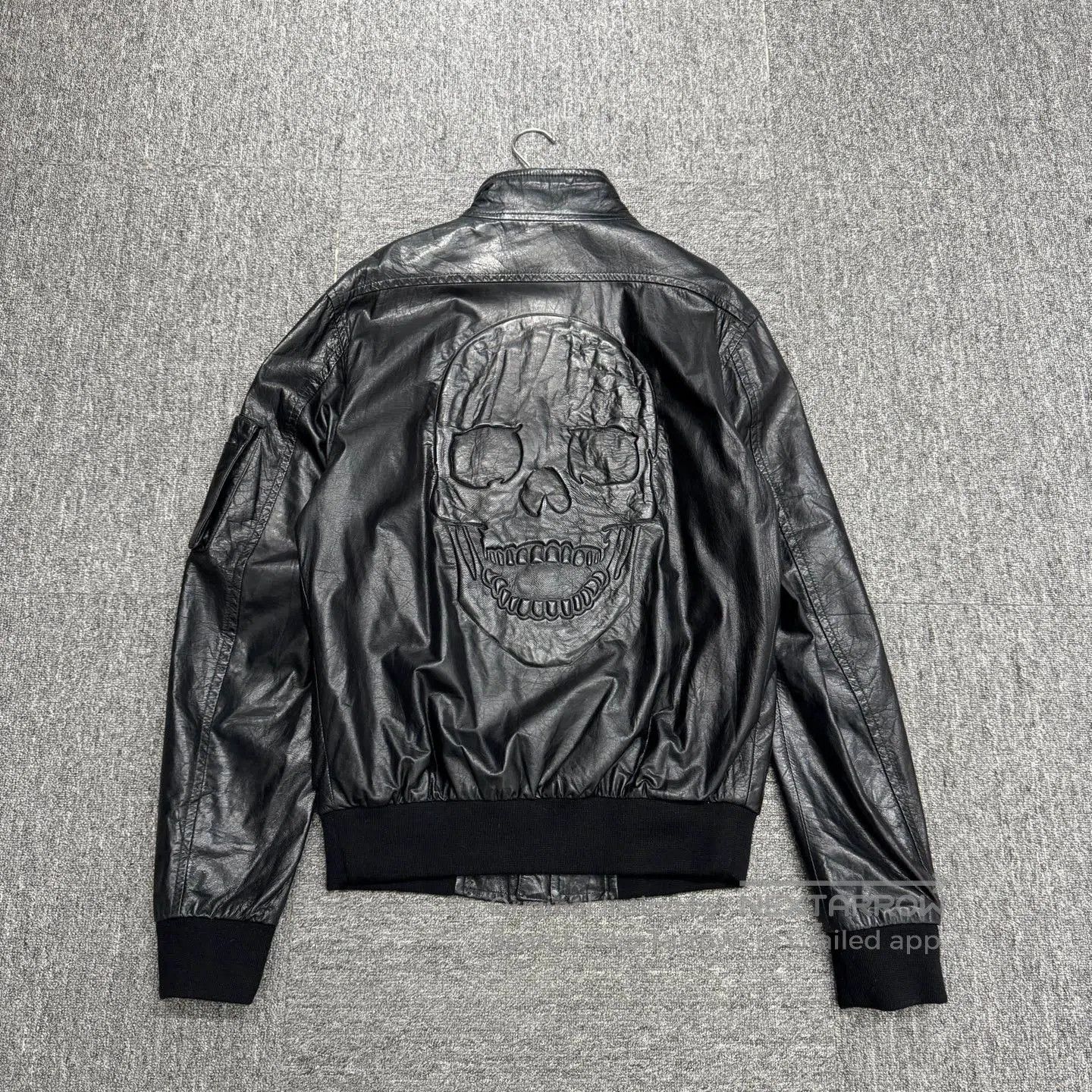 Philipp Plein Black Leather Bomber Jacket Size L. Size US L / EU 52-54 / 3 - 5 Thumbnail