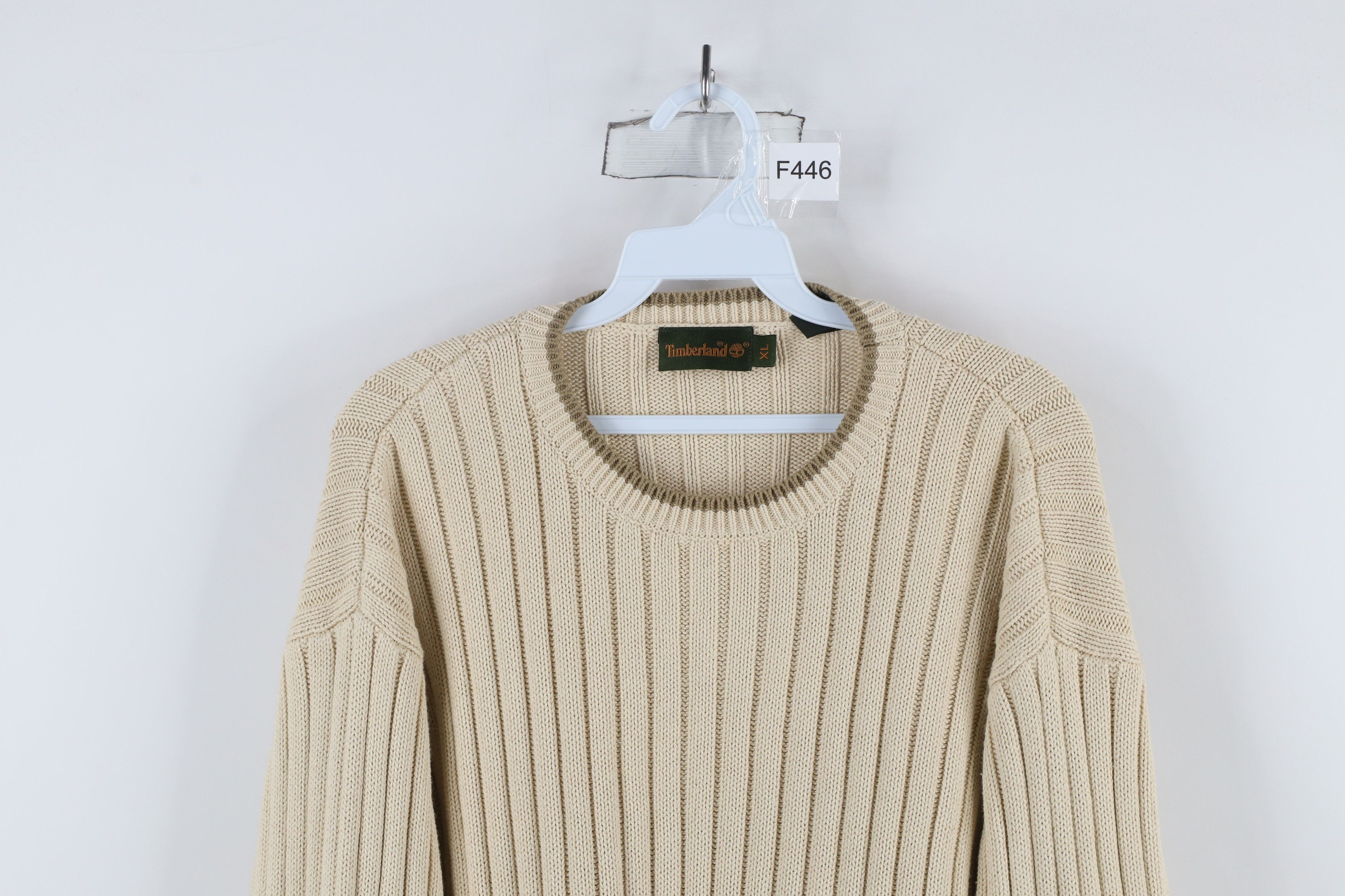 Timberland × Vintage Vintage Timberland Ribbed Knit Crewneck Sweater Beige Cotton Size US XL / EU 56 / 4 - 2 Thumbnail