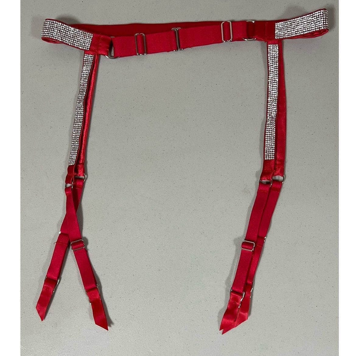 Victoria's Secret VS Red Satin Silk Diamond Garter Belt Lingerie Size XS/S 💎 Size ONE SIZE - 5 Thumbnail