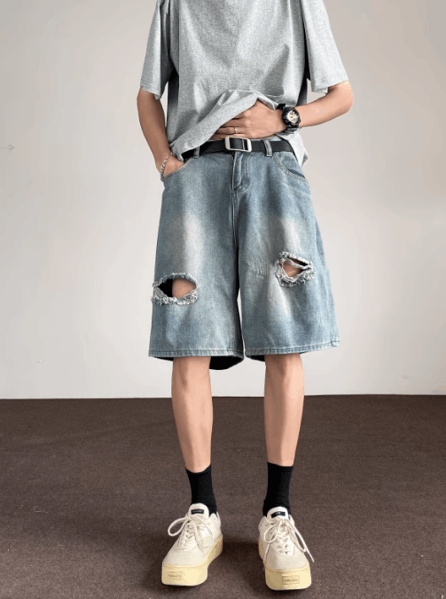 Japanese Brand × Jean Straight casual distressed denim shorts Size US 32 / EU 48 - 1 Thumbnail