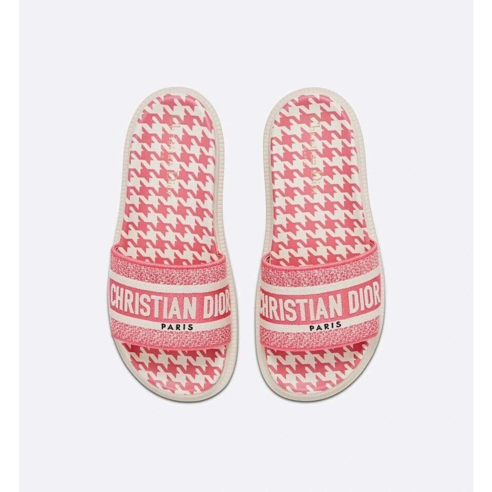 Dior Christian Dior Dway Pink White Logo Houndstooth Slide Size US 9 / IT 39 - 6 Thumbnail