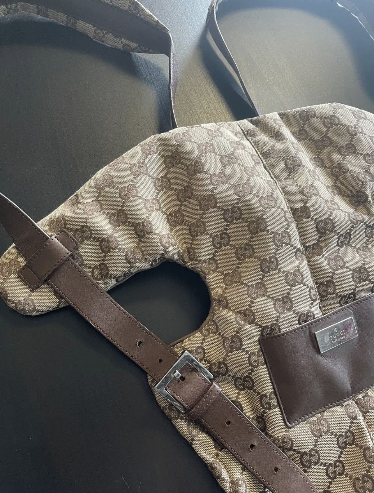 Gucci 100% Authentic GUCCI GG Monogram Baby Carrier Brown Leather Size ONE SIZE - 6 Thumbnail