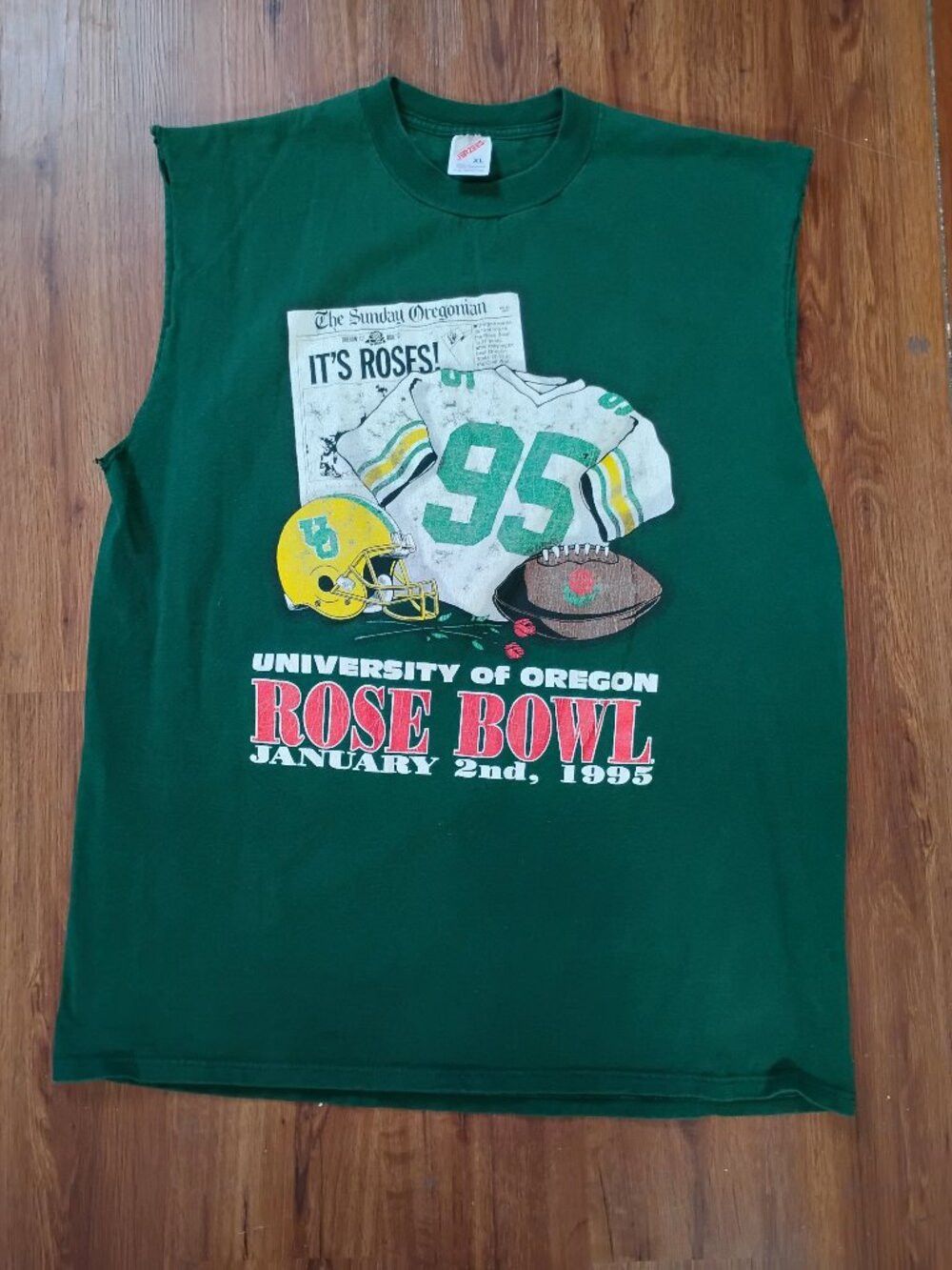Jerzees Vintage Oregon Ducks Rose Bowl 1995 T-Shirt Distressed Size US XL / EU 56 / 4 - 2 Thumbnail