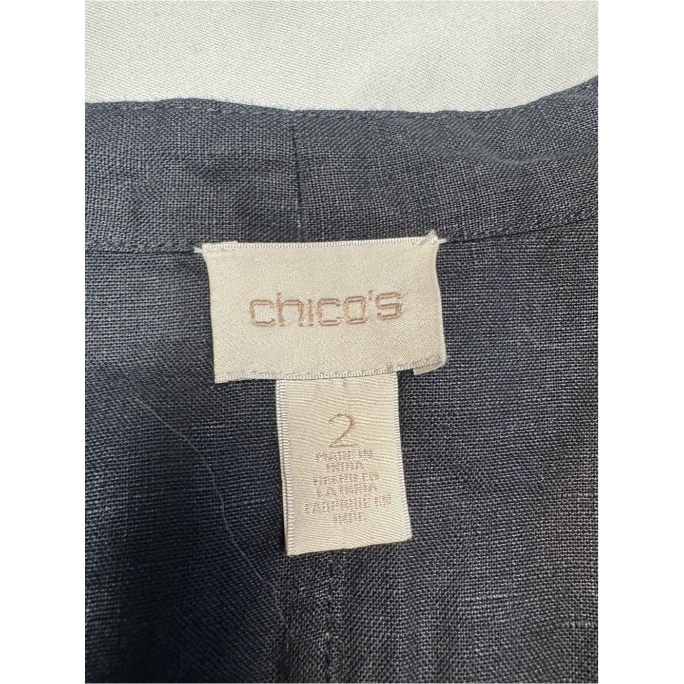 Chicos Chico's Black Open Front Drape Linen Blazer Jacket Size 2 U Size L / US 10 / IT 46 - 8 Thumbnail