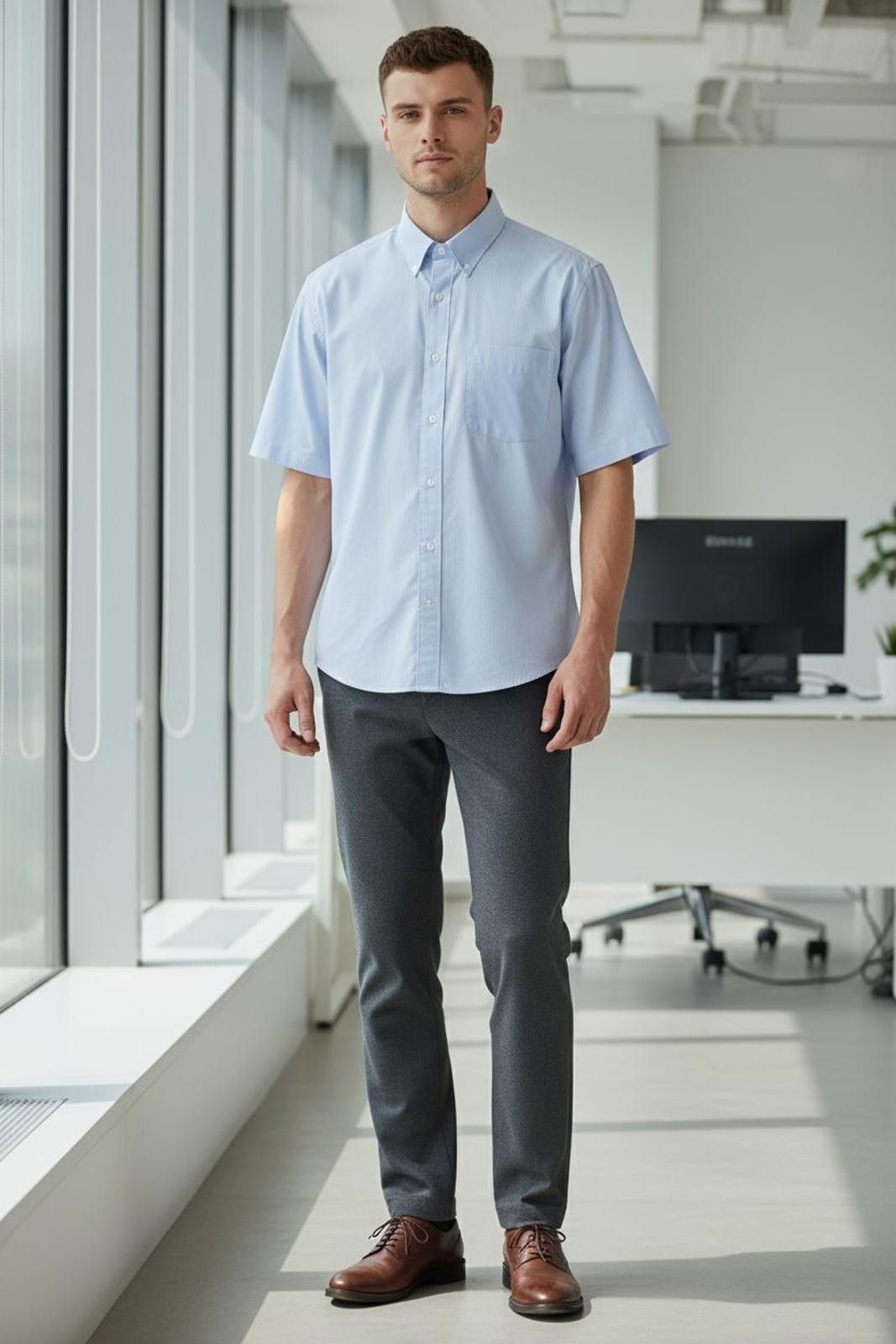 Jos. A. Bank Jos. A. Bank Men's Light Blue Short Sleeve Button-Up Shirt Size 38R - 2 Thumbnail