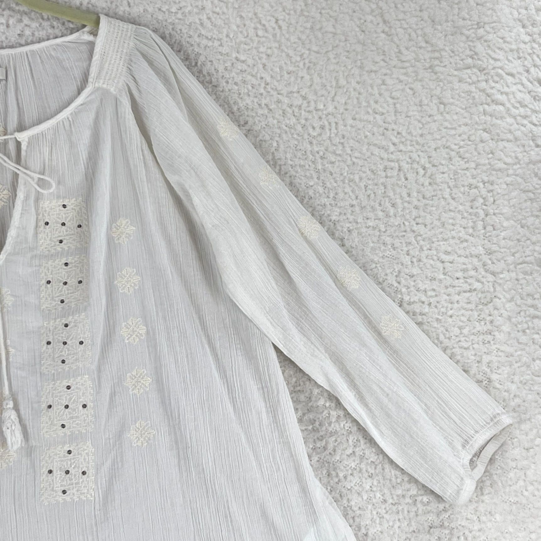 Joie Joie Shirt Womens Large White Embroidered Crepe Boho Long Sleeve Pullover V-Neck Size L / US 10 / IT 46 - 4 Thumbnail