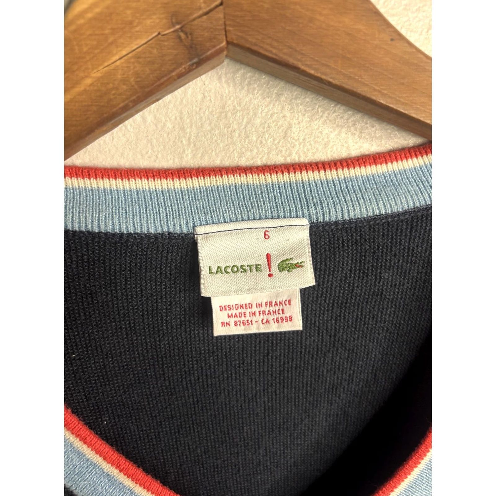 Lacoste Lacoste Sweater Mens XL Blue V-Neck Pullover Knit Contrast Trim Croc Logo France Size US XL / EU 56 / 4 - 4 Thumbnail