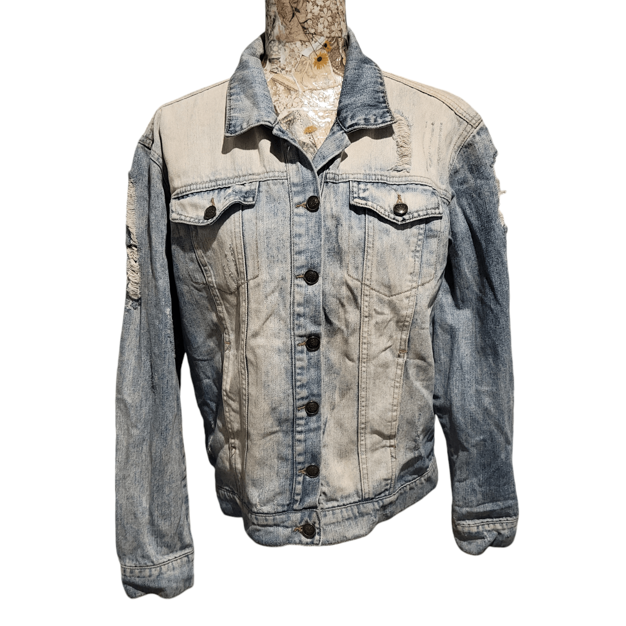 Jessica Simpson Jessica Simpson Distressed Faded Blue Denim Jean Jacket Size M / US 6-8 / IT 42-44 - 17 Thumbnail