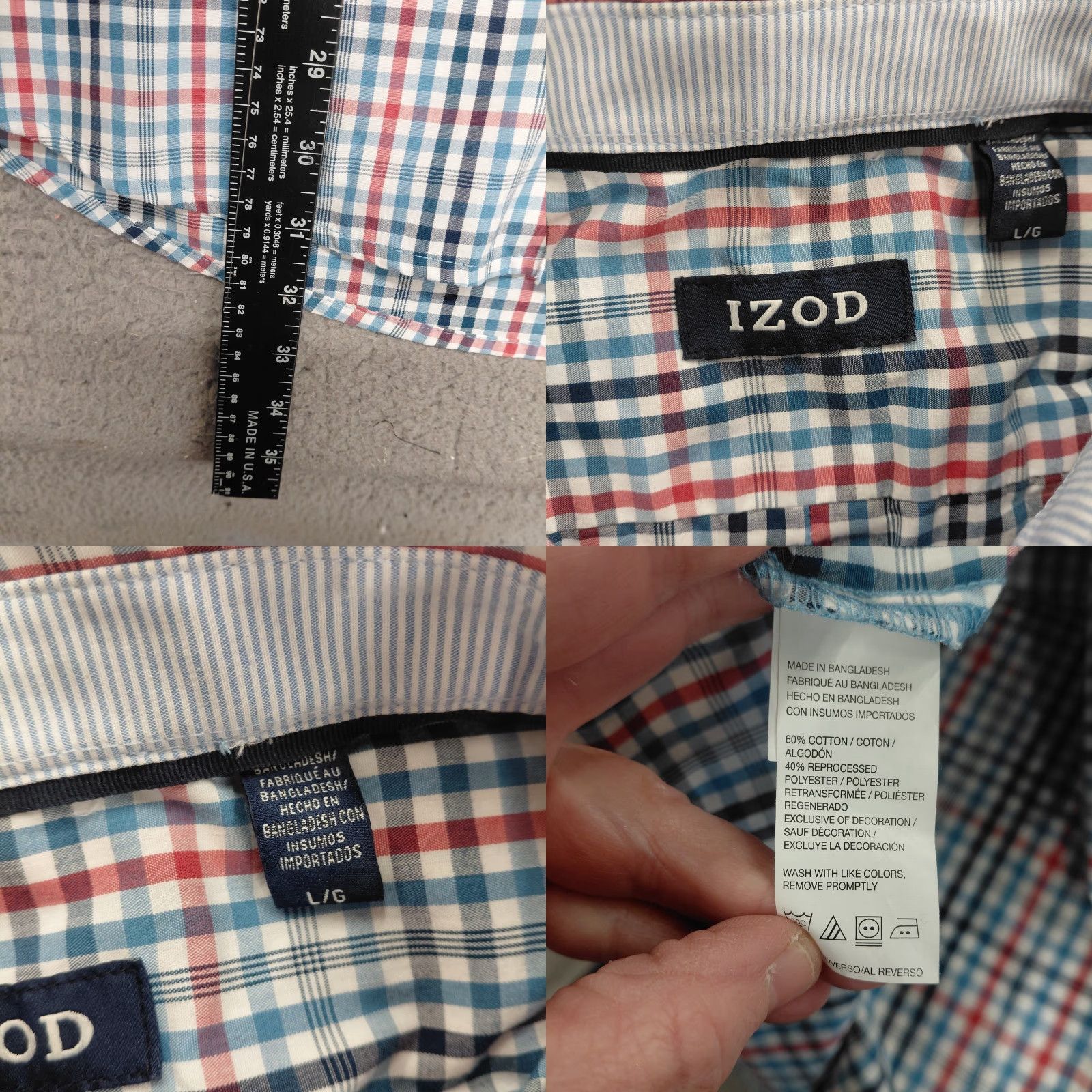 Izod IZOD Shirt Men's L Red White Blue Long Sleeve Check Button-Down Preppy Shirt, Casual, Workwear, American Theme, Button-Up, Regular Fit Size US L / EU 52-54 / 3 - 9 Thumbnail