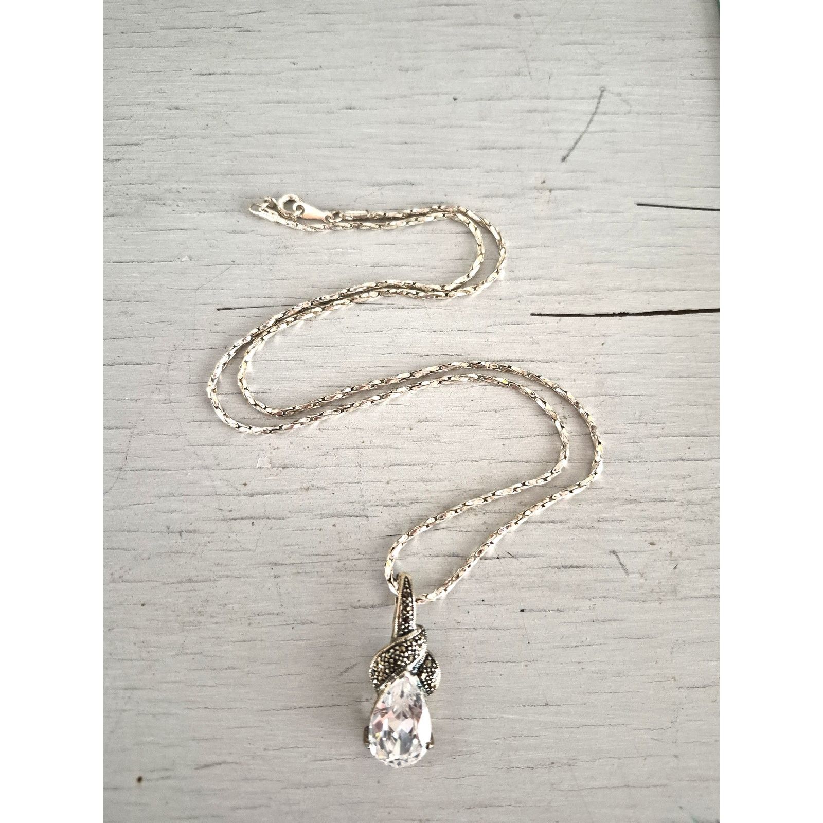 Other Sterling Silver Pear CZ Marcasite Pendant with Necklace Size ONE SIZE - 2 Thumbnail