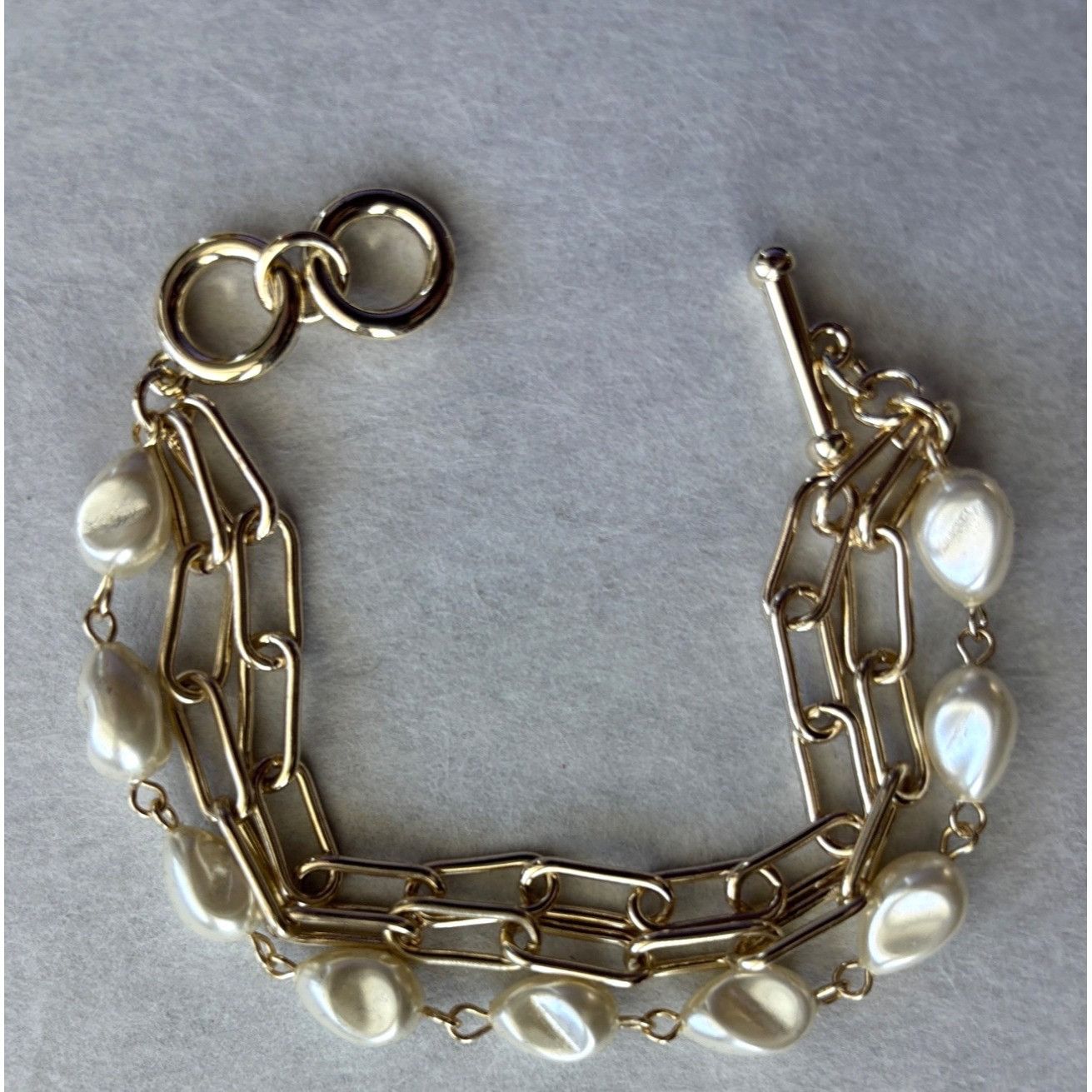 Other Gold-Tone Chain Bracelet With Faux Pearl Accents & Toggle Cl Size ONE SIZE - 4 Thumbnail