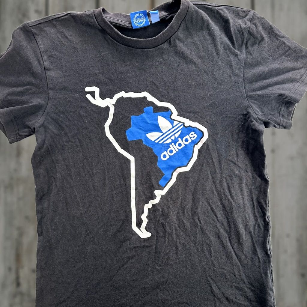 Adidas Adidas Shirt Small Mens Black Blue Trefoil South America Map Graphic Tee Classic Size US S / EU 44-46 / 1 - 1 Thumbnail