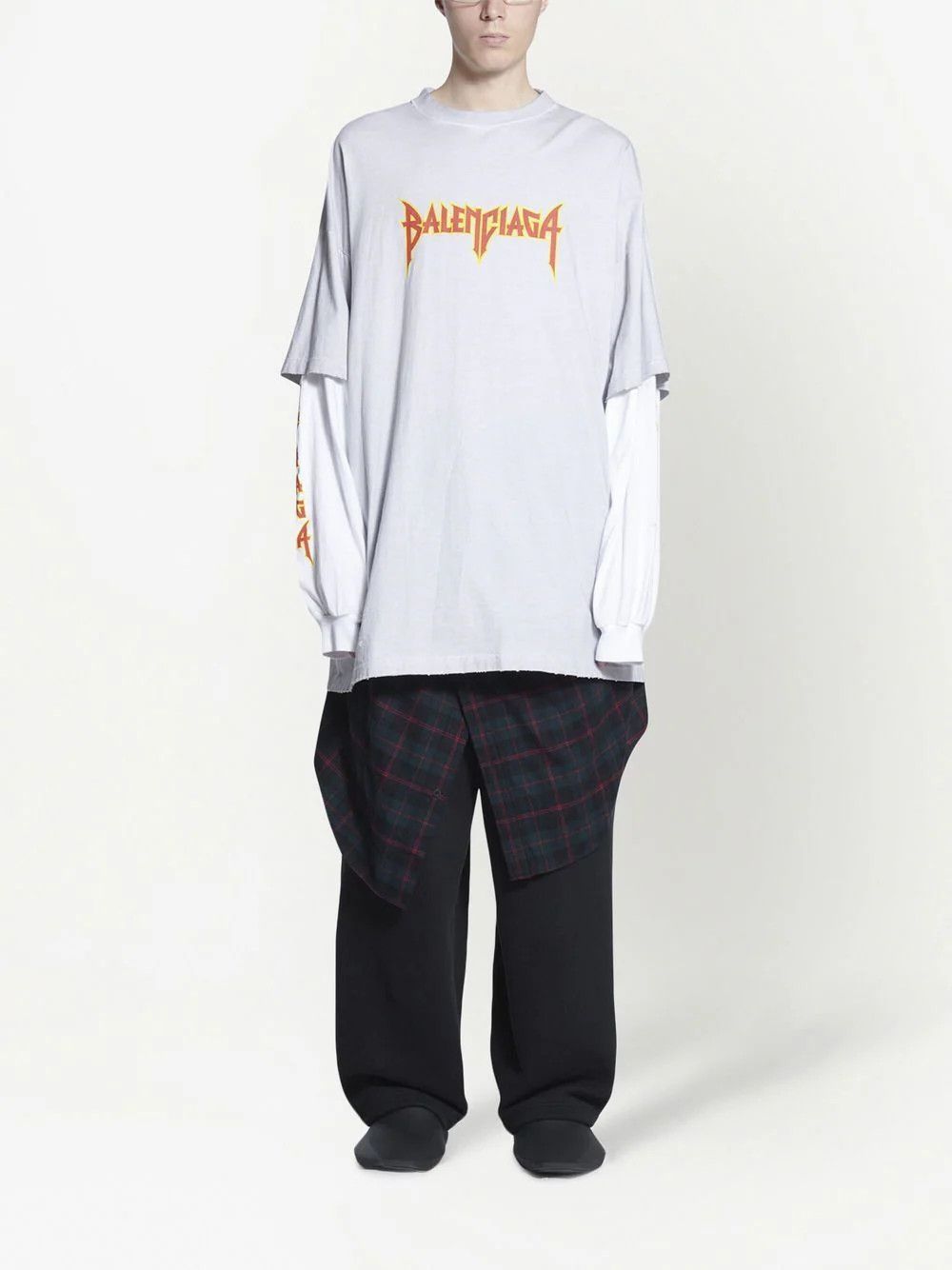 Balenciaga o1in1g0524 Metal Double Sleeves T-Shirt in Dirty