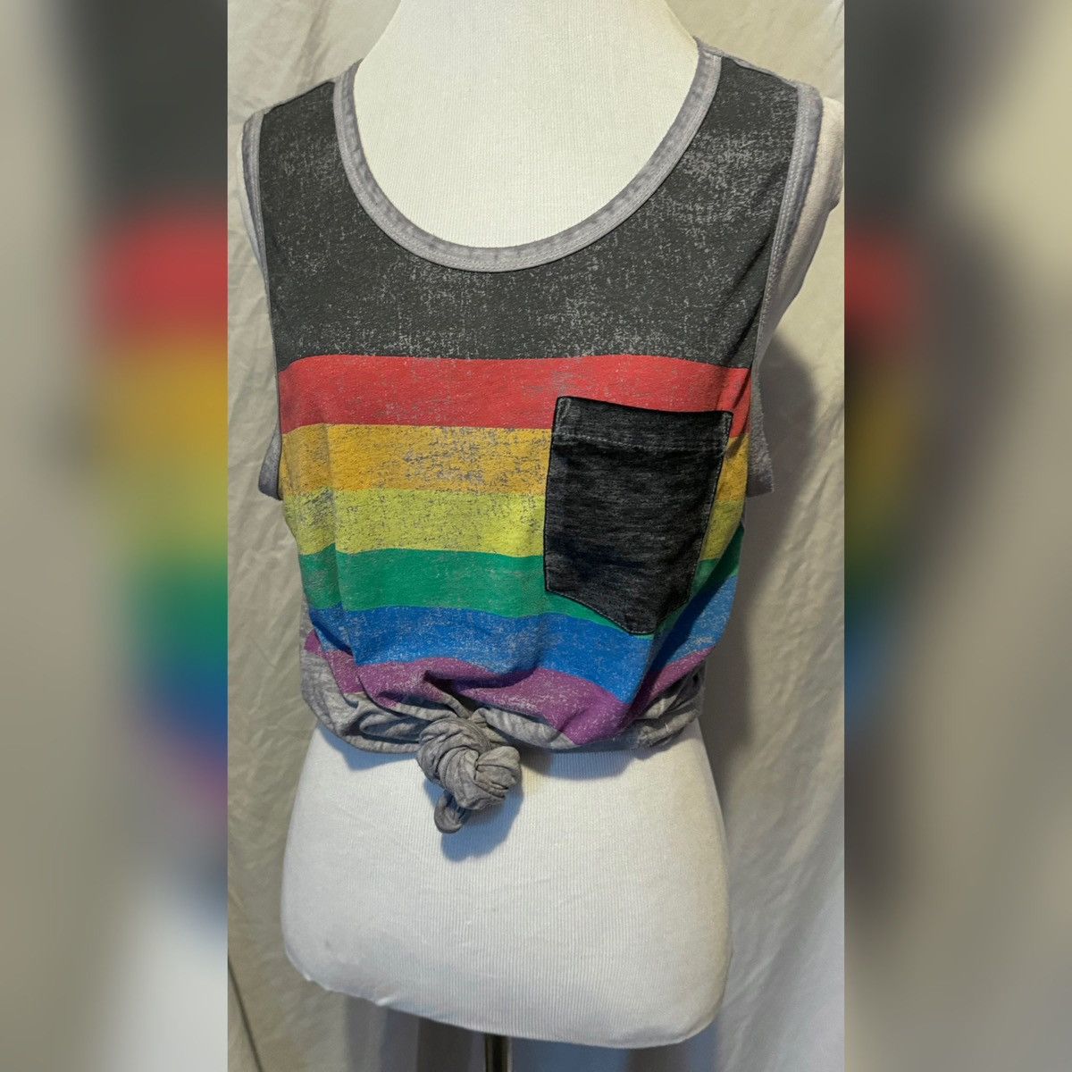 Vintage Vintage, Sheer, Rainbow Striped, Sleeveless Muscle Tank Size US S / EU 44-46 / 1 - 14 Thumbnail