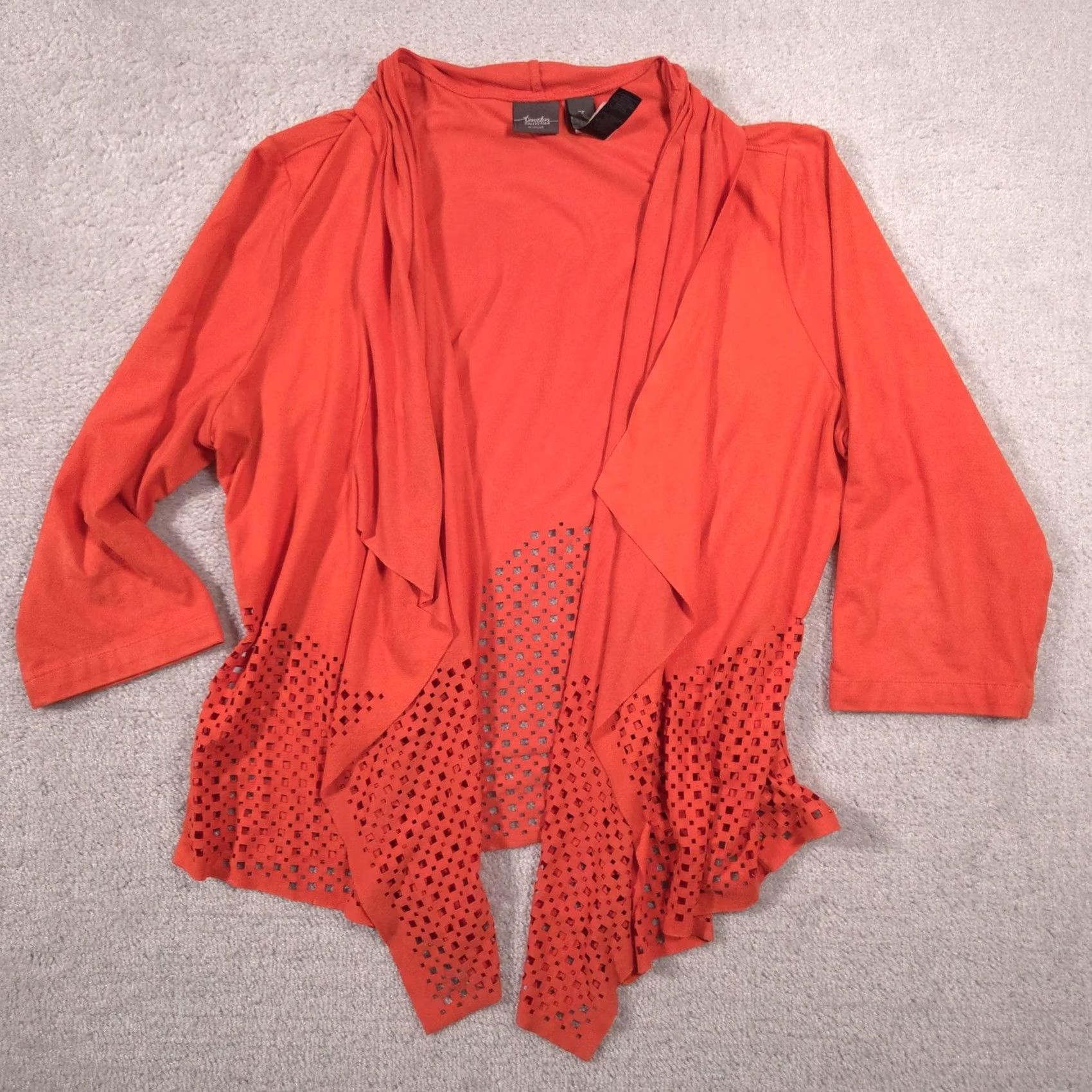Vintage Chico's Cardigan Sweater Womens 3 Orange Open Front Lightweight Knit Cardigan Dressy-Casual Spring Travel Womens Size XS / US 0-2 / IT 36-38 - 2 Thumbnail