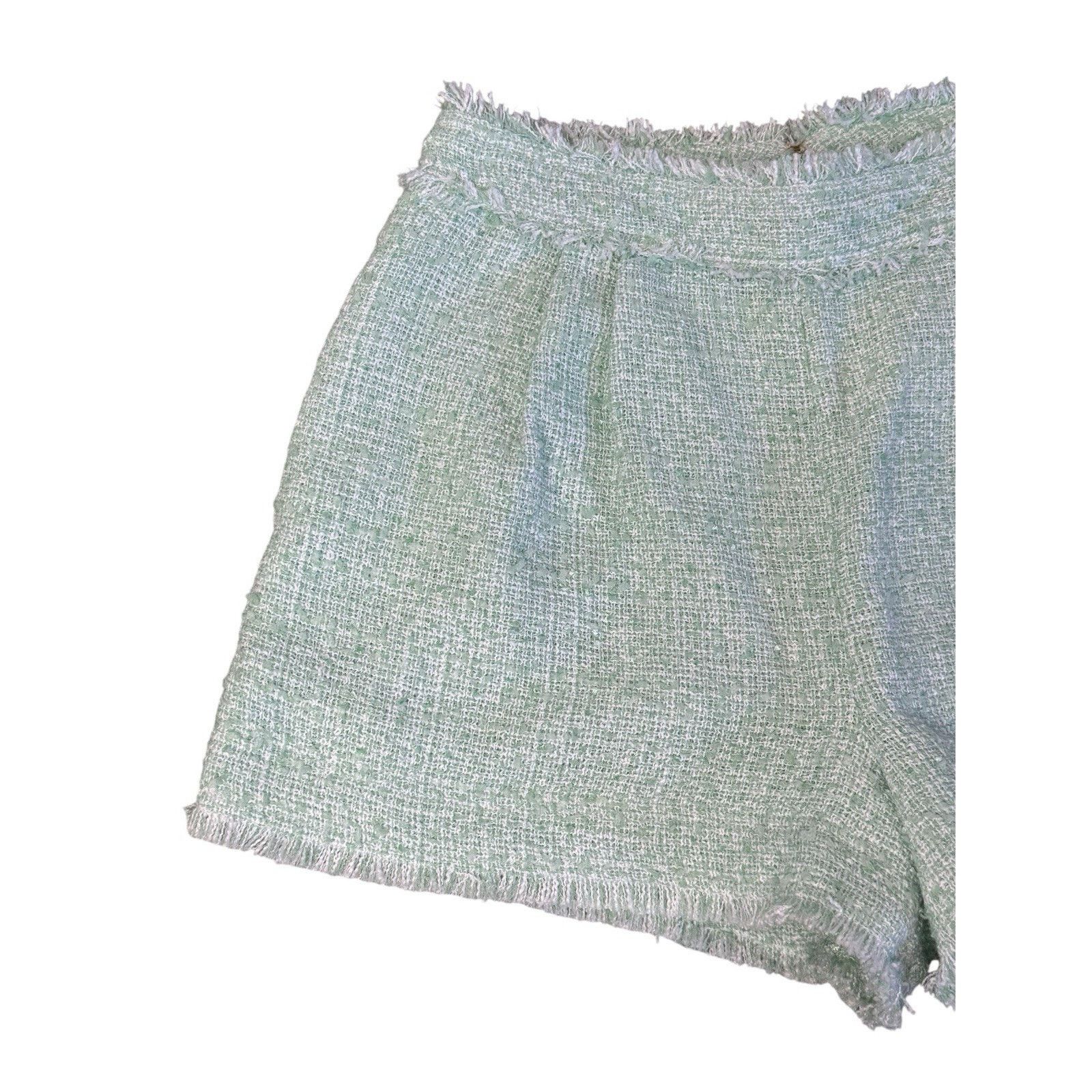 Aje AJE Mint Tweed Fringe Designer Pleated Shorts High Waist 12 Size 34" / US 12 / IT 48 - 3 Thumbnail