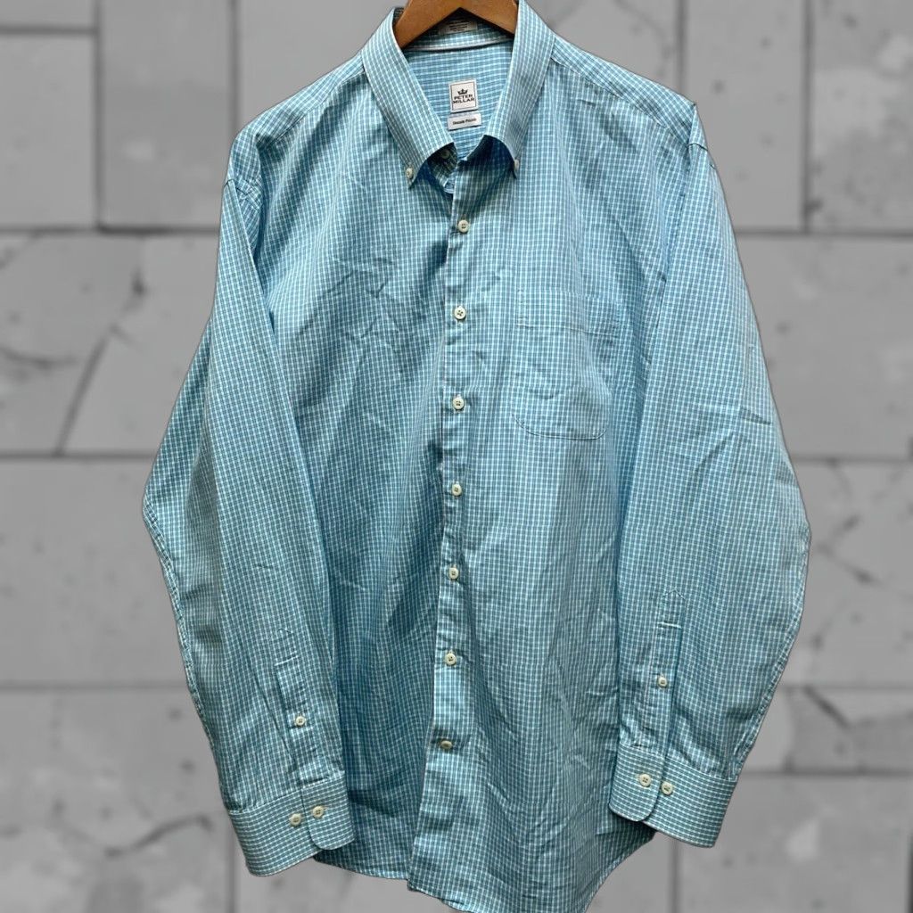 Peter Millar Peter Millar Shirt Button-Up Long Sleeve Mens XL Blue Checkered Seaside Finish Back to Front? Size US XL / EU 56 / 4 - 1 Thumbnail