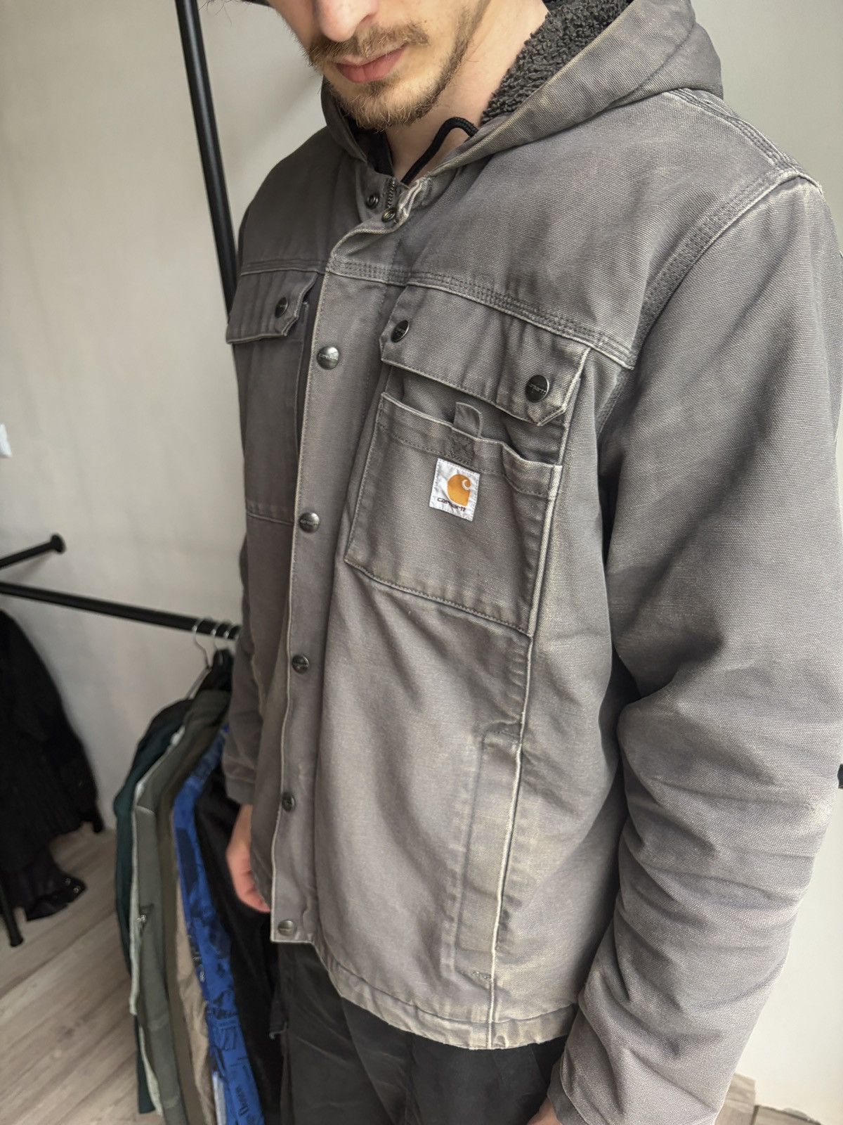 Carhartt Carhartt Hooded Duck Canvas Work Jacket Faded Distressed Size US L / EU 52-54 / 3 - 17 Thumbnail
