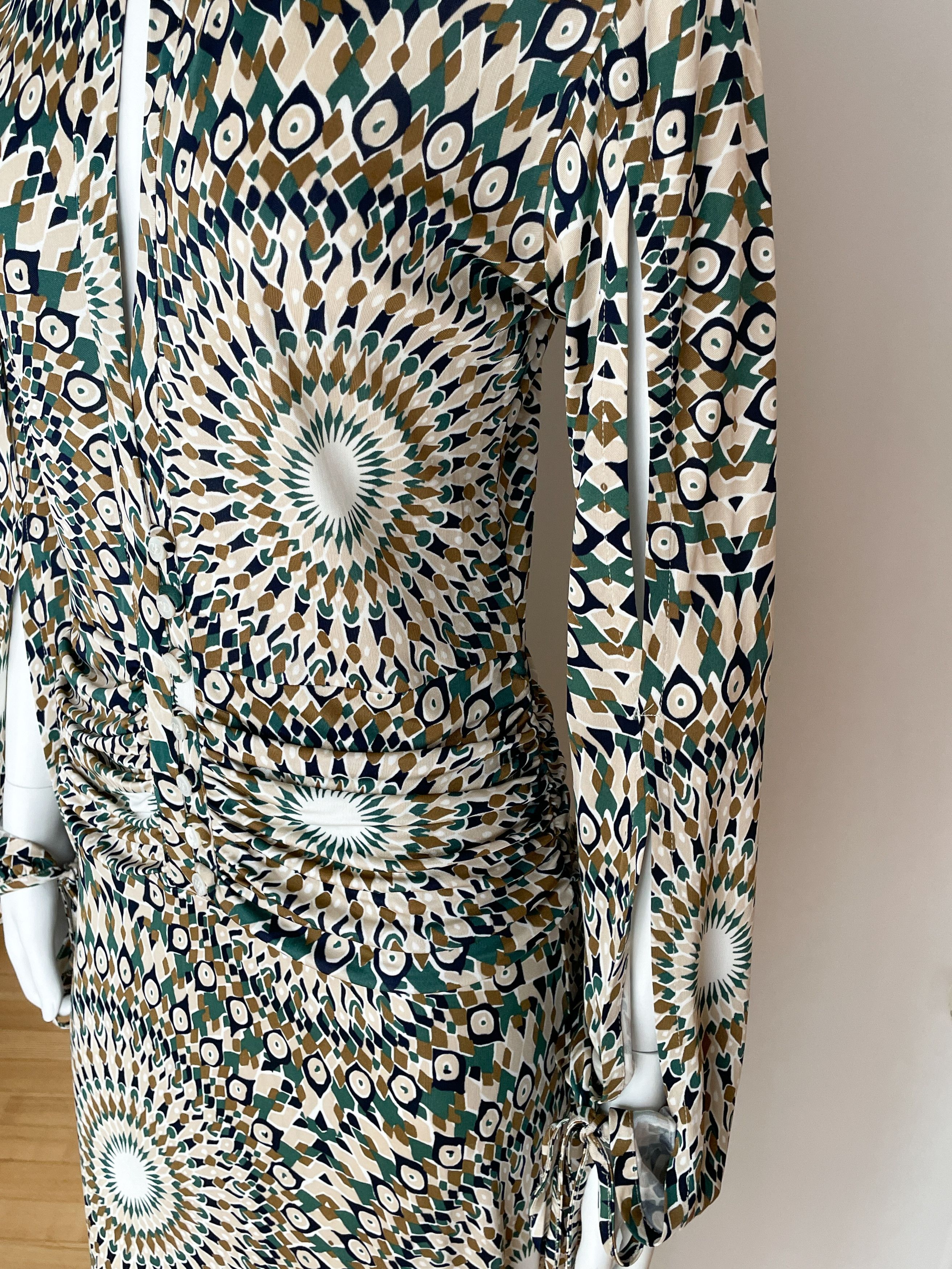 Valentino green and beige geometric pattern dress Size M / US 6-8 / IT 42-44 - 7 Thumbnail
