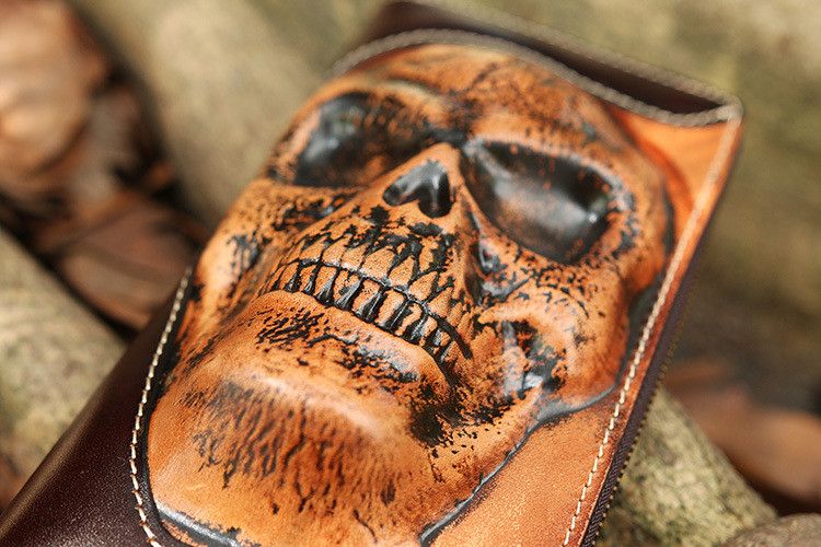 Leather Skull Ghost Head Long Wallet Size ONE SIZE - 2 Thumbnail