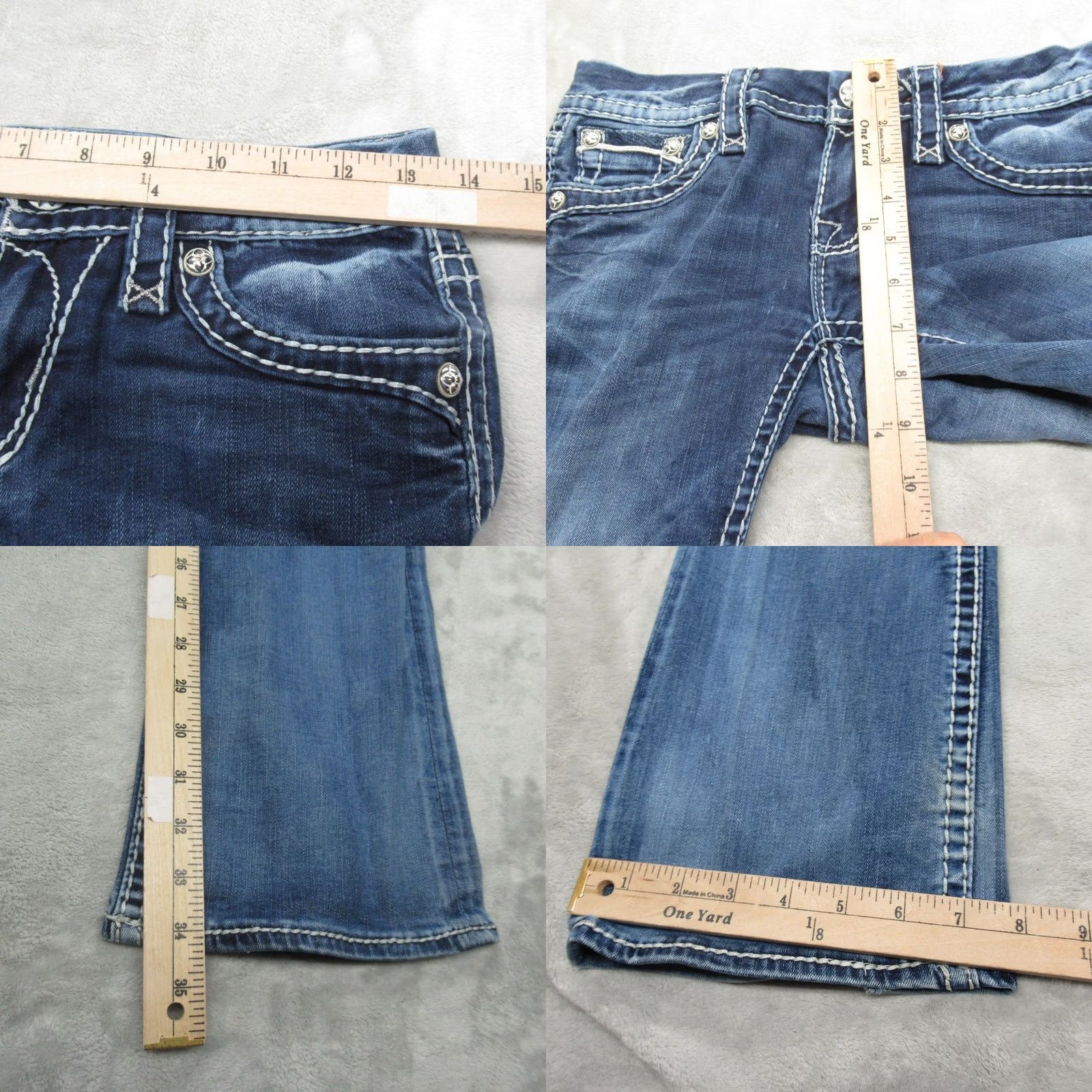 Vintage Rock Revival Jeans Womens 26 Dark Wash Denim Embellished Pockets Etty Boot 27x34 Size 27" / US 4 / IT 40 - 9 Thumbnail