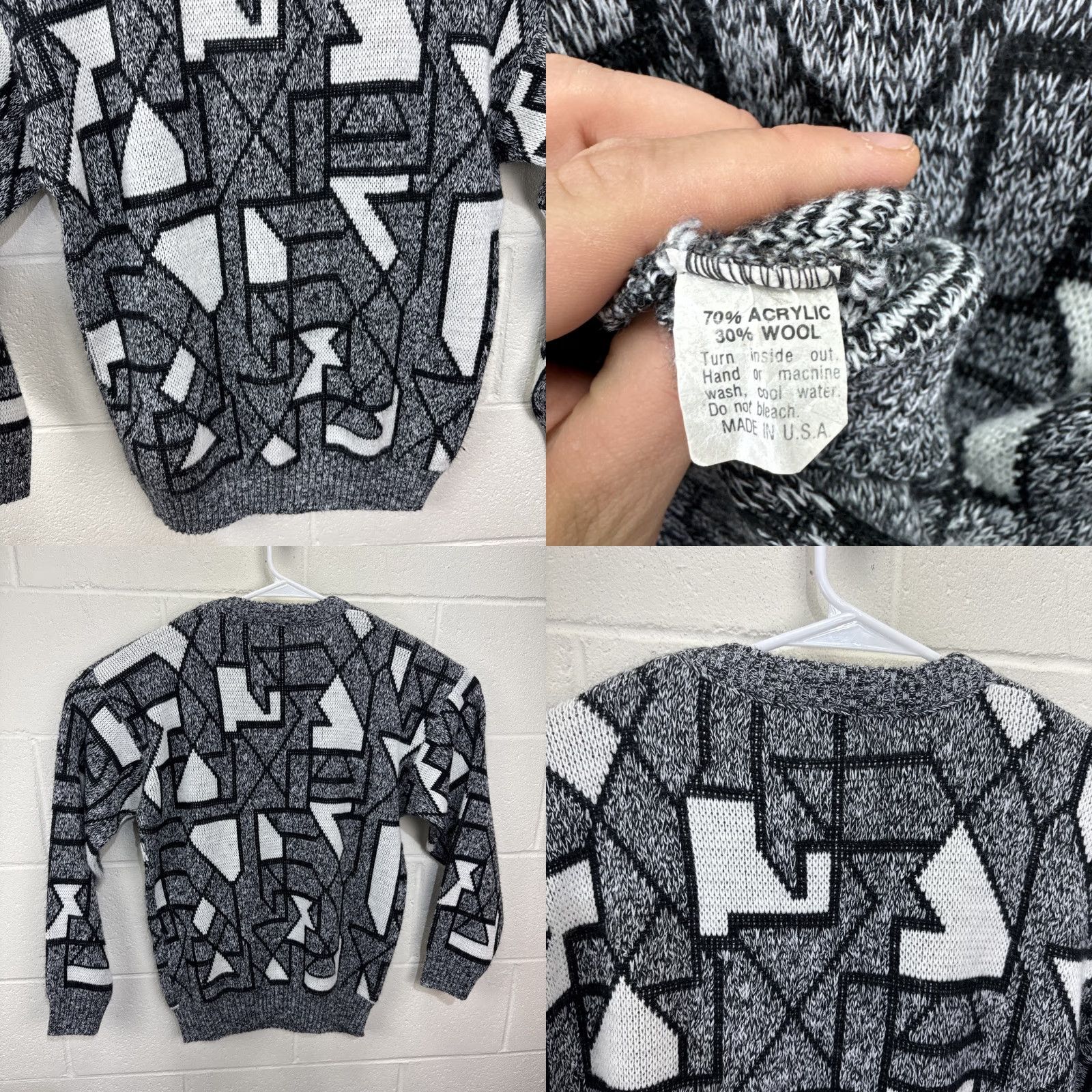 Liz Claiborne VINTAGE Claiborne Sweater Adult Medium Gray Geometric Wool Blend Pullover Crew Neck Long Sleeve Mens Size US M / EU 48-50 / 2 - 8 Thumbnail