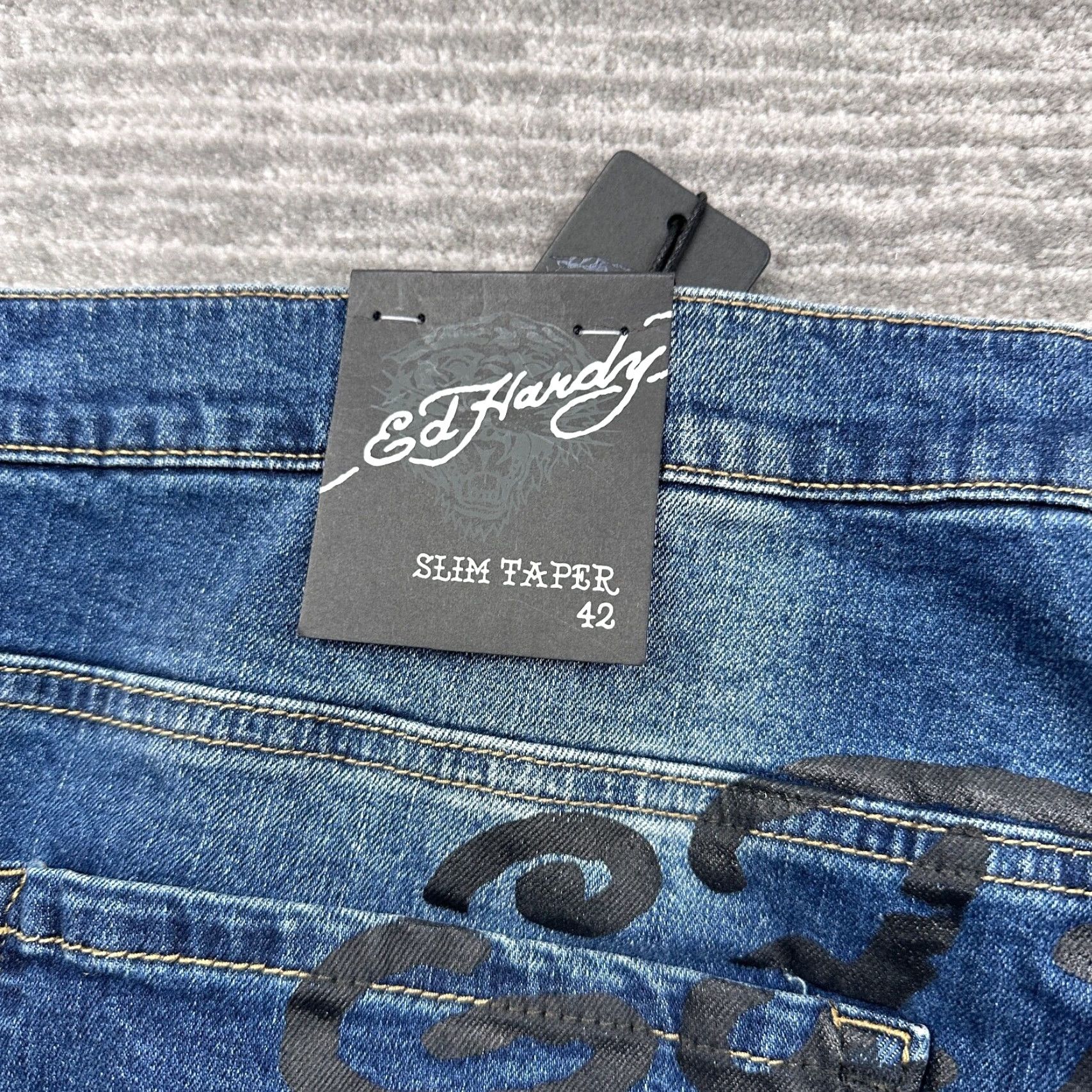 Ed Hardy Ed Hardy Jeans Mens 42x31 Denim Slim Taper Blue 5-Pocket Regular Cotton Blend Pants Size US 42 / EU 58 - 6 Thumbnail
