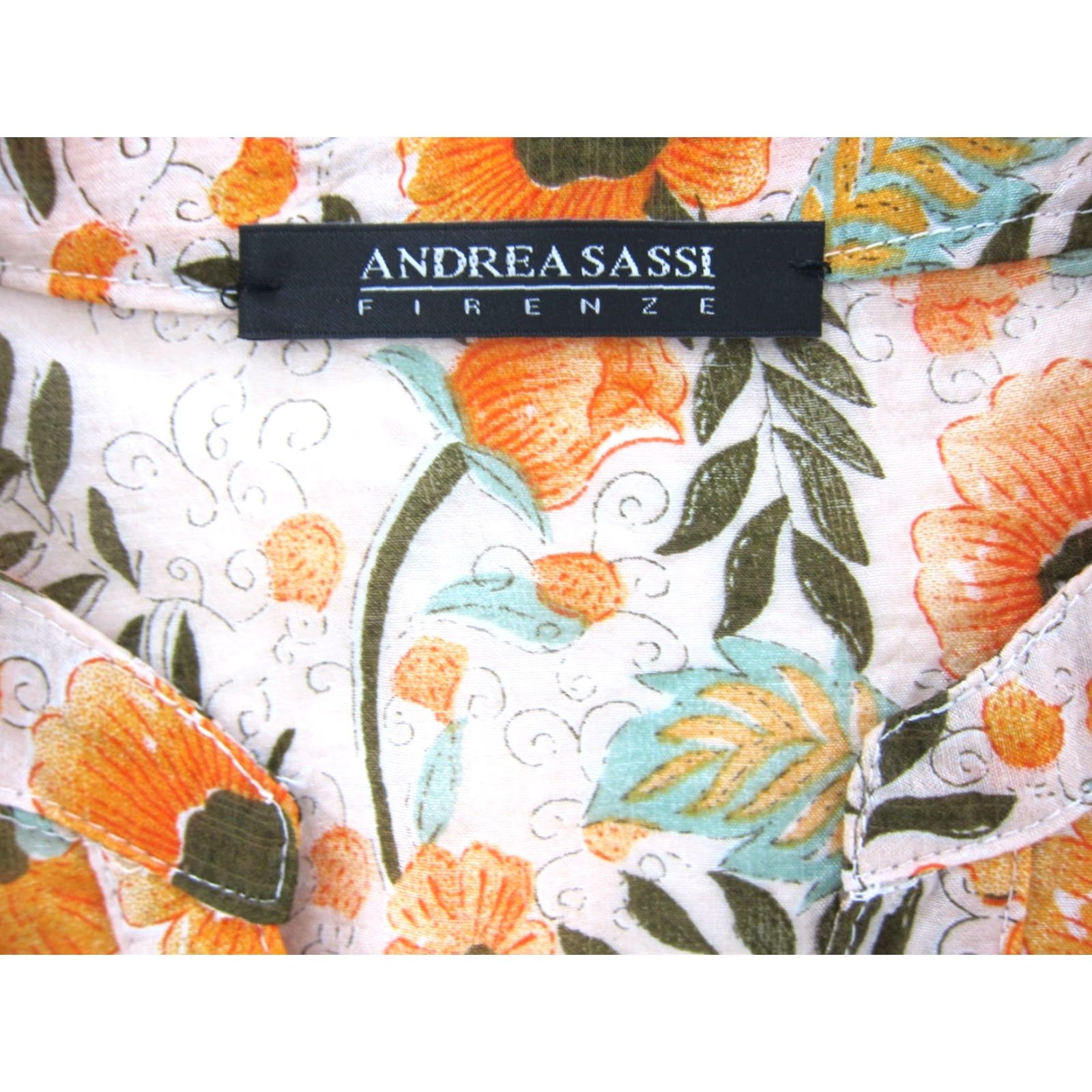 Vintage Andrea Sassi Firenze Blouse 3/4 Sleeve V-Neck Floral Medium Womens Orange Green Shirt Size M / US 6-8 / IT 42-44 - 3 Thumbnail