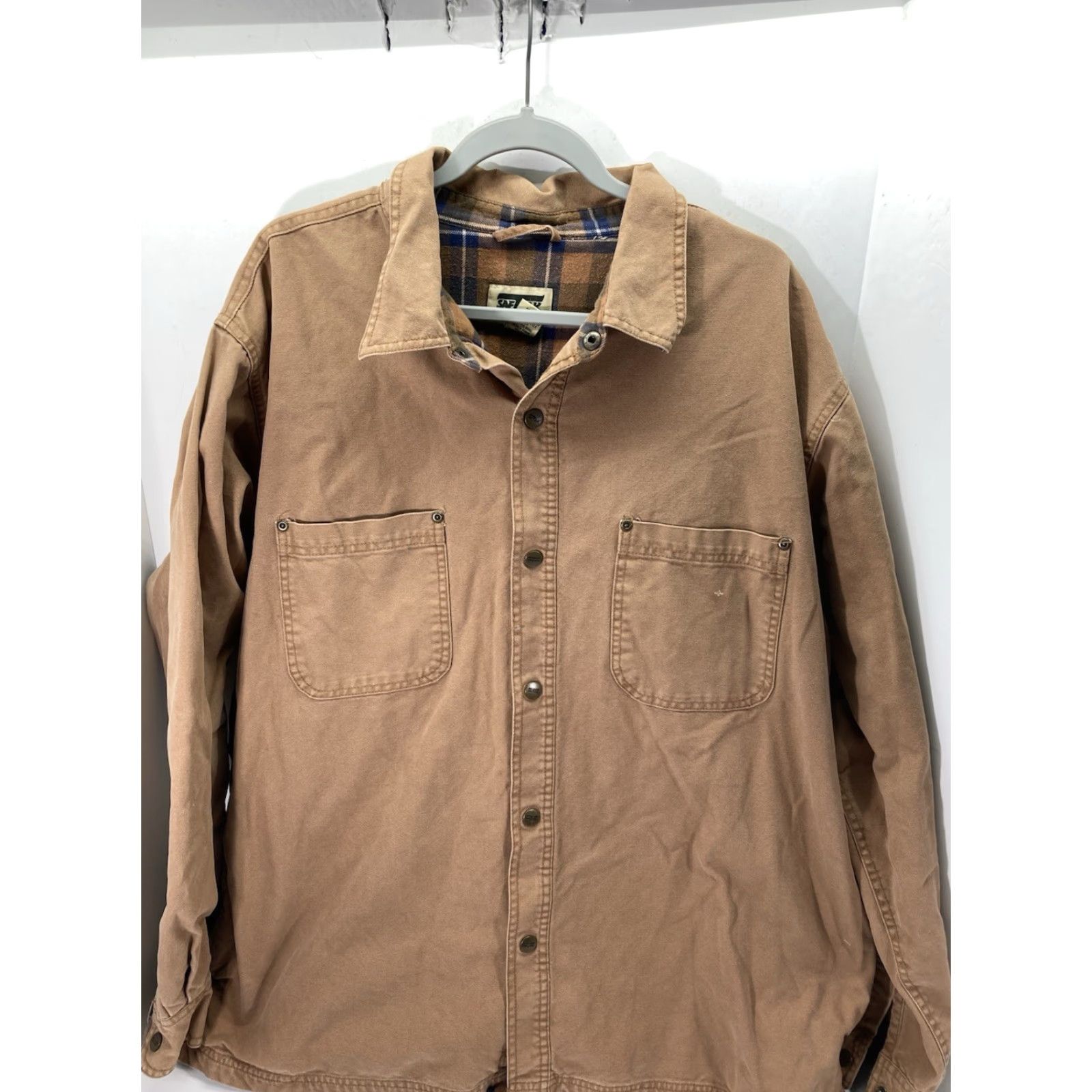 SafTbak Saftbak Shirt Jacket Shacket Men XL Khaki Duck Canvas Snap Flannel Lined Pockets Jacket Mens XL Brown Canvas Shacket with Pockets Size US XL / EU 56 / 4 - 2 Thumbnail