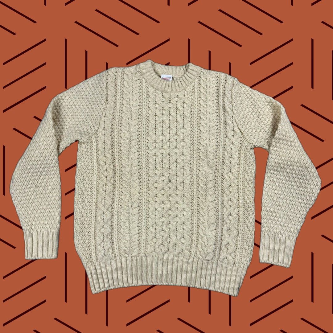 Vintage VINTAGE ST MICHAEL BRITISH FISHERMAN CABLE KNIT SWEATER HEAVY WOOL IVORY SIZE 40 MENS 70s Size US L / EU 52-54 / 3 - 1 Thumbnail