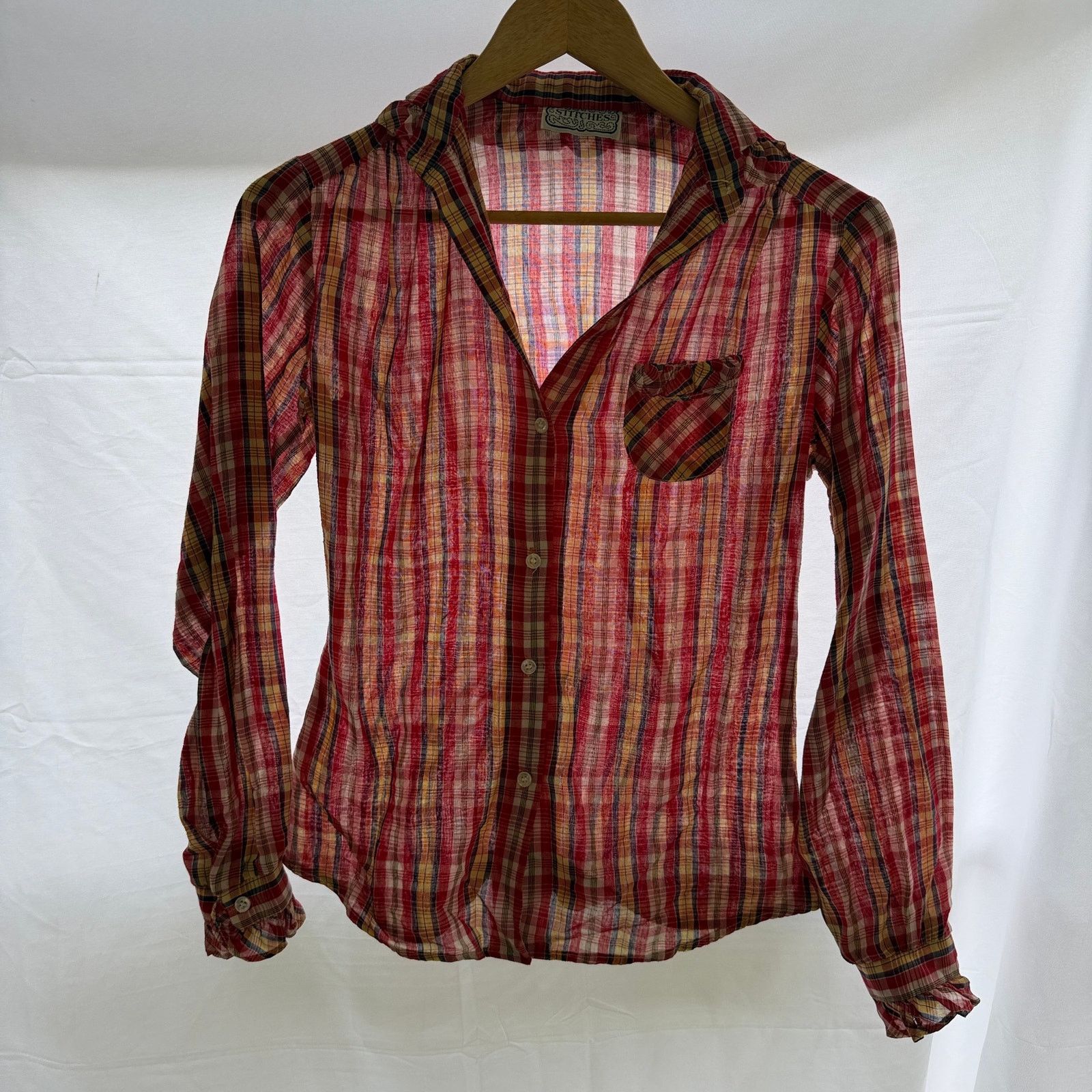 Other Cute Vtg y2k Stitches Plaid Ruffle Collar Button Down Shirt Size S / US 4 / IT 40 - 4 Thumbnail