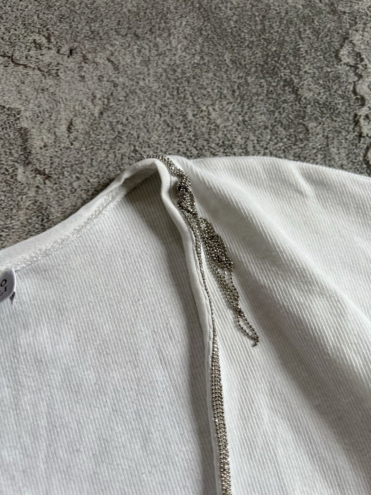 Brunello Cucinelli Brunello Cuccinelli White T Shirt Sz XS Silver Chain Trim Size XS / US 0-2 / IT 36-38 - 3 Thumbnail
