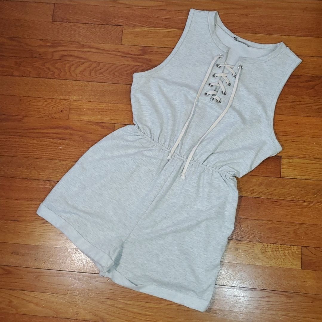 Fashion Nova Fashion Nova Size L Romper Grey Jersey Stretchy Tie Lace Up Size 34" / US 12 / IT 48 - 5 Thumbnail