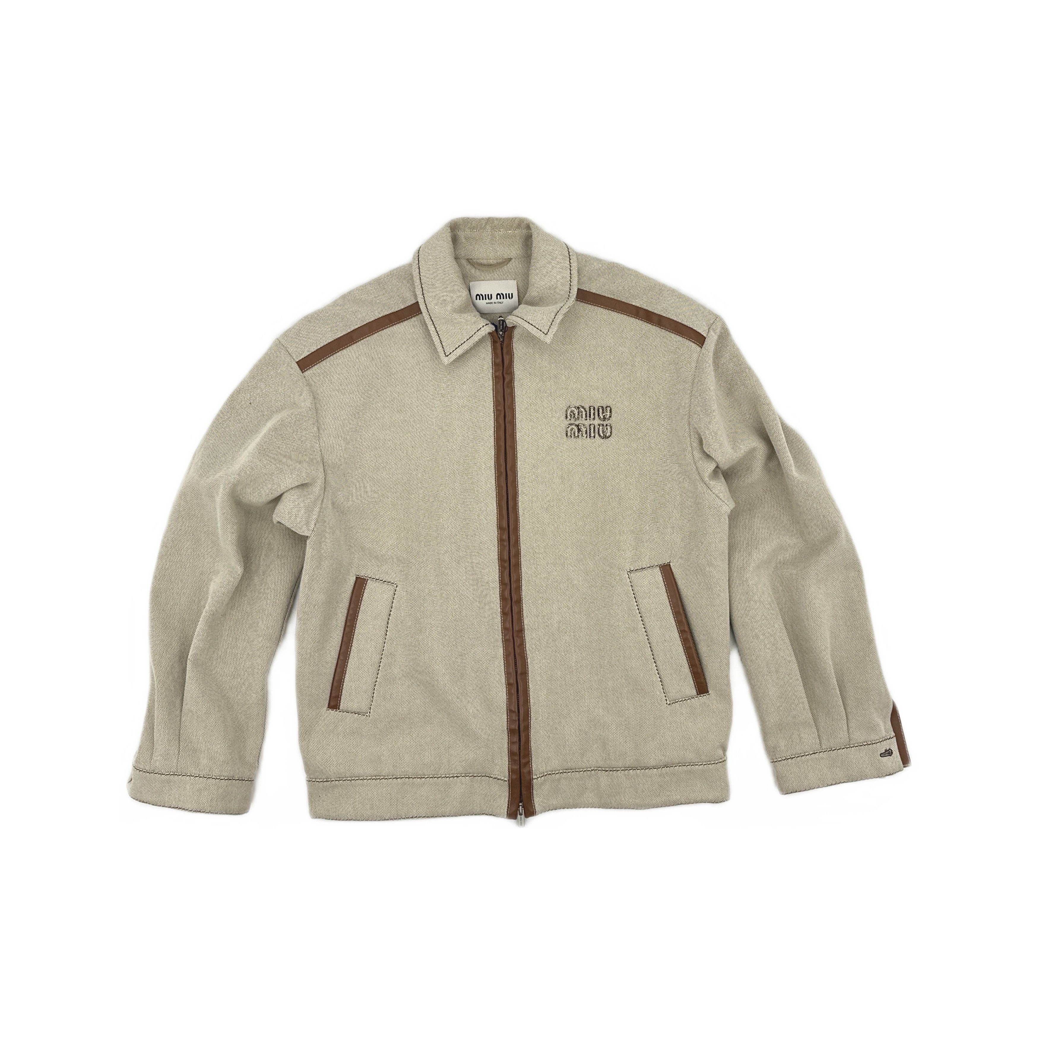 Miu Miu Miu Miu Embroidered Zip Jacket Beige Size 42 Size M / US 6-8 / IT 42-44 - 1 Thumbnail