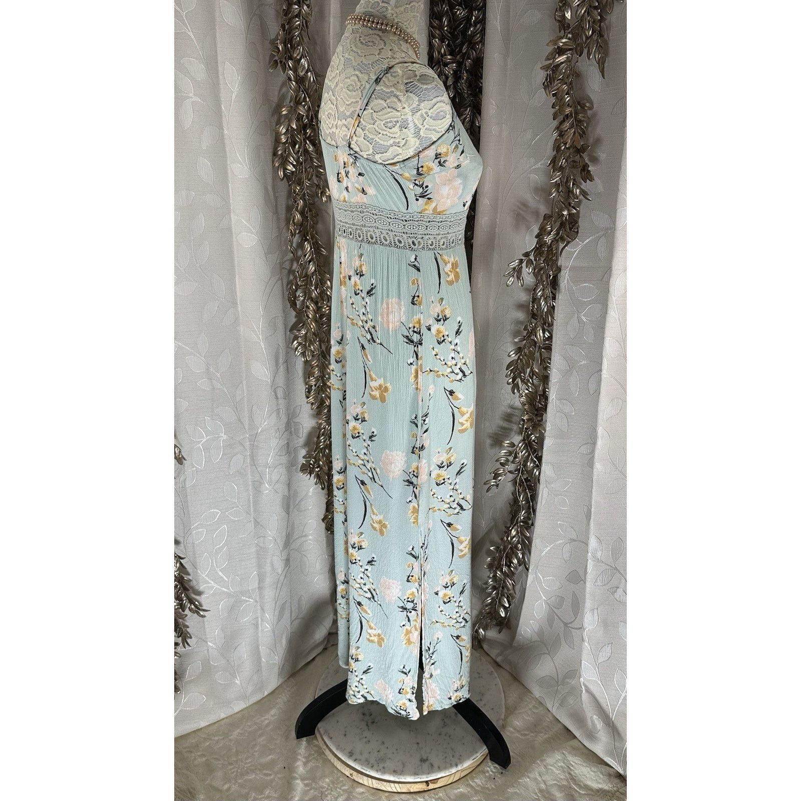 Forever 21 Forever 21 Women’s M Aqua Floral Maxi Dress Crochet Waist Size M / US 6-8 / IT 42-44 - 2 Thumbnail