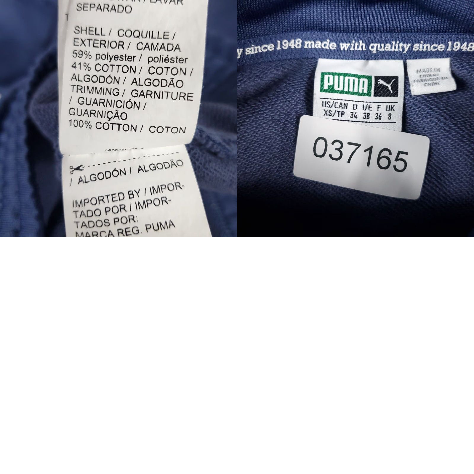 Puma PUMA Women's Zip Pullover Sweatshirt XS Blue Solid Long Sleeve Activewear Size XS / US 0-2 / IT 36-38 - 8 Thumbnail