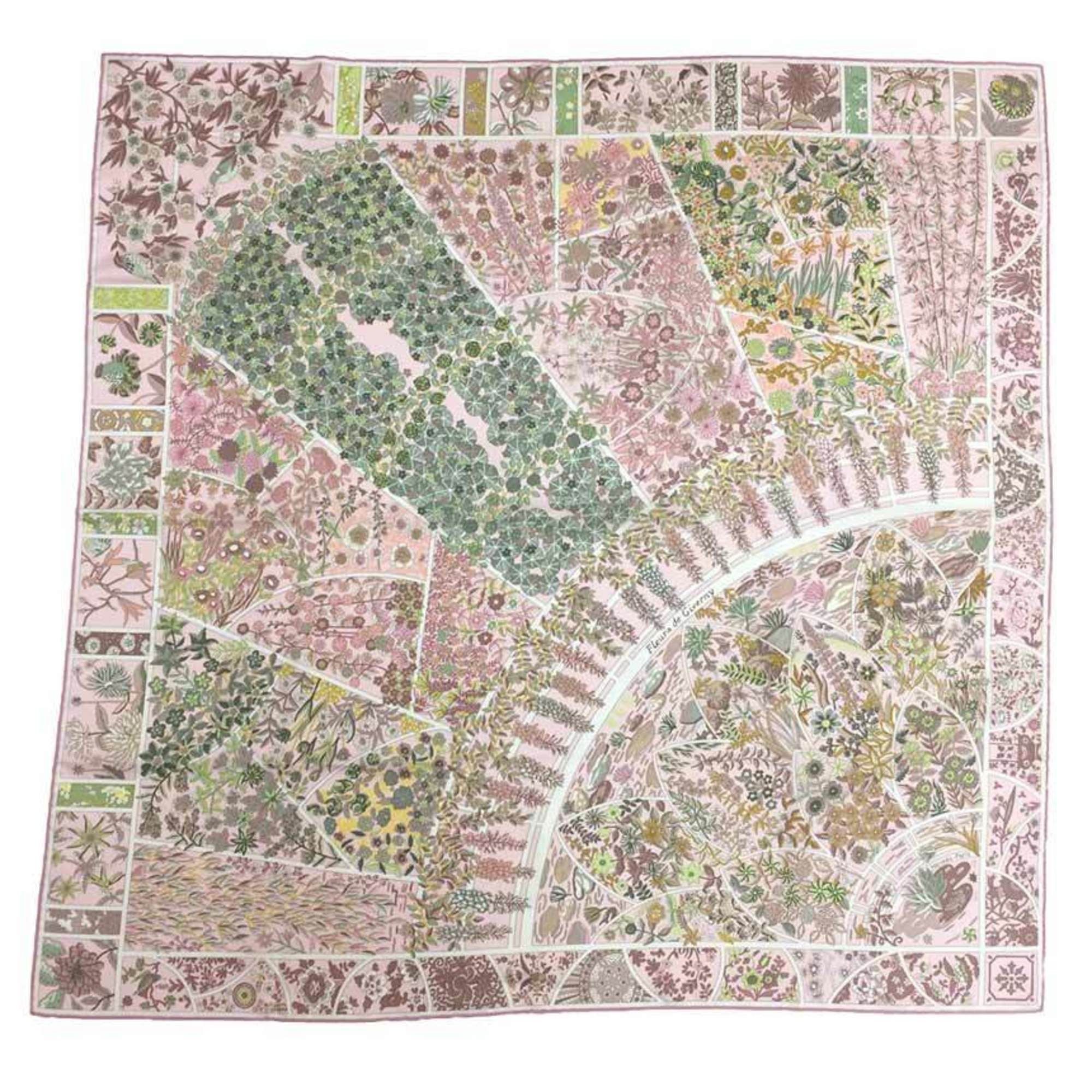 image of Hermes Scarf Muffler Carre 90 Fleurs De Giverny Flowers Of 2017Aw Light Pink (Rose Pale/veil) 100% 