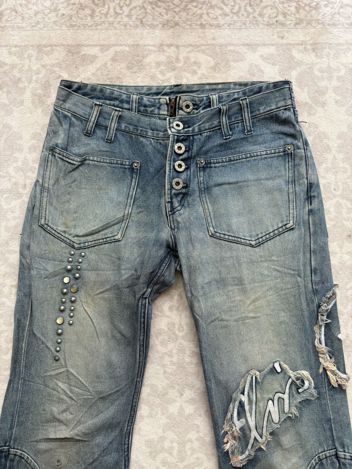 PPFM PPFM Archival Double Waist Studded Flare/Distressed Denim Size US 30 / EU 46 - 9 Thumbnail