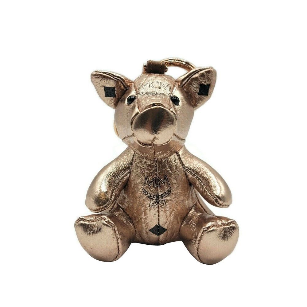 MCM Champange Gold Metallic Visetos Pig Key Charm w/Clip Size ONE SIZE - 1 Thumbnail