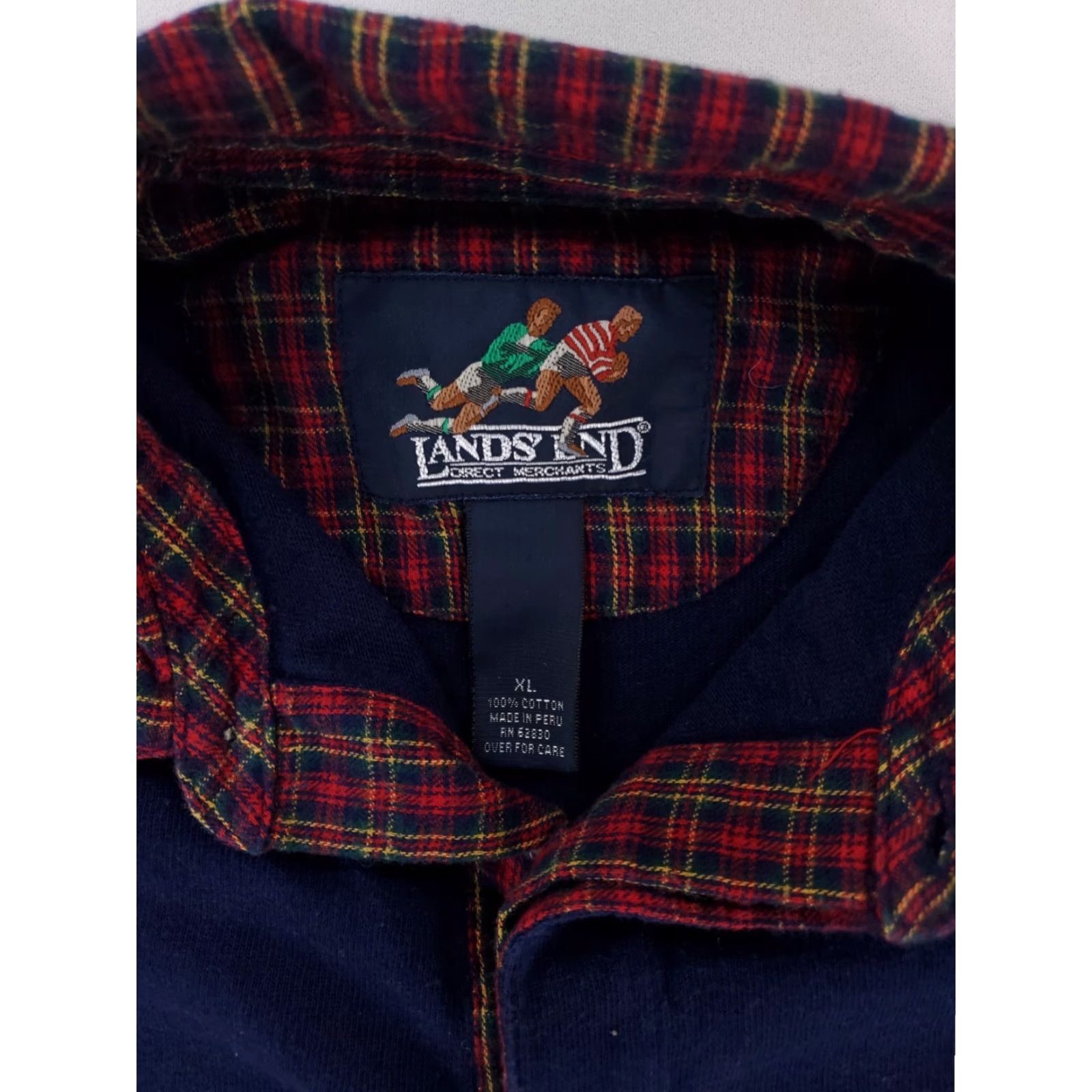 Lands' End Lands' End Rugby Polo Shirt Blue Tartan Plaid Collar Long Sleeve Mens XL Size US XL / EU 56 / 4 - 2 Thumbnail